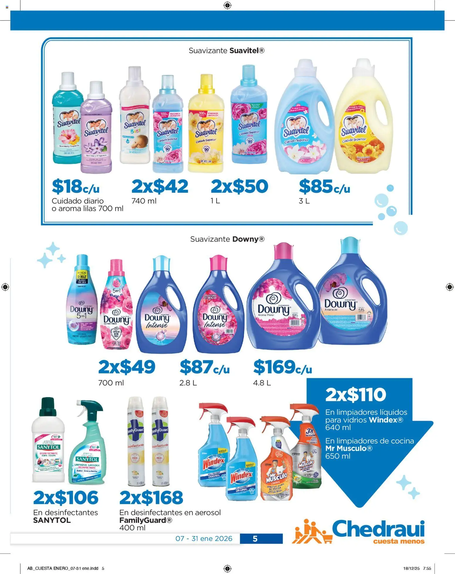 Nuevas ofertas de Chedraui válidas en toda la República Mexicana desde el 07.01.2026. ¡Encuentra las mejores ofertas en Chedraui folleto! | Página: 5 | Productos: Suavizante, Limpiador, Desinfectante, Fragancia