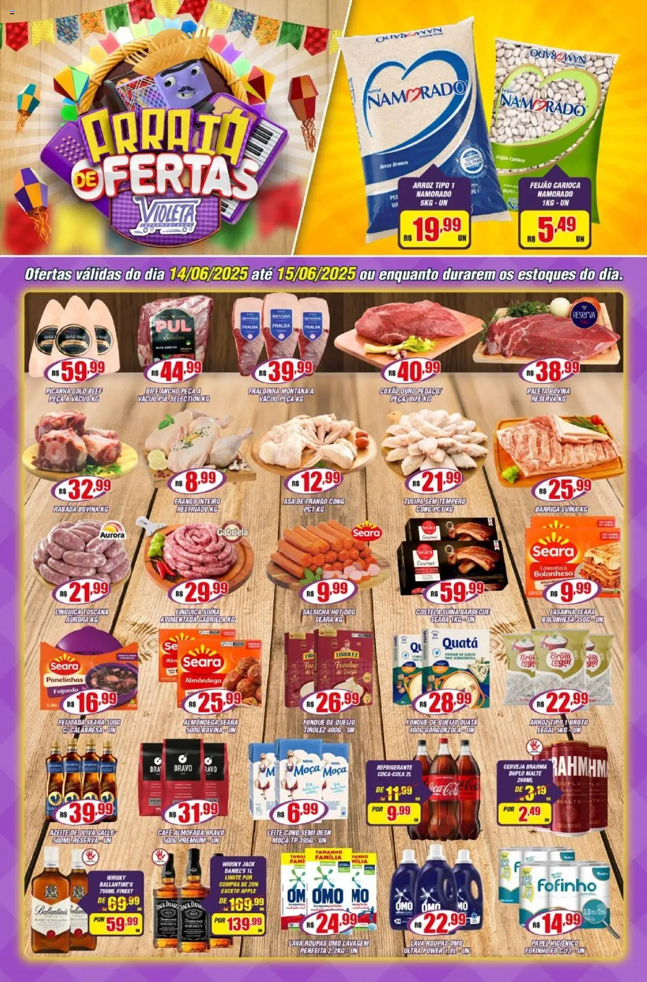 Violeta Supermercados Folheto - válido de 14.06.2025 | Página: 1 | Produtos: Pó, Cerveja, Frango, Papel higiênico
