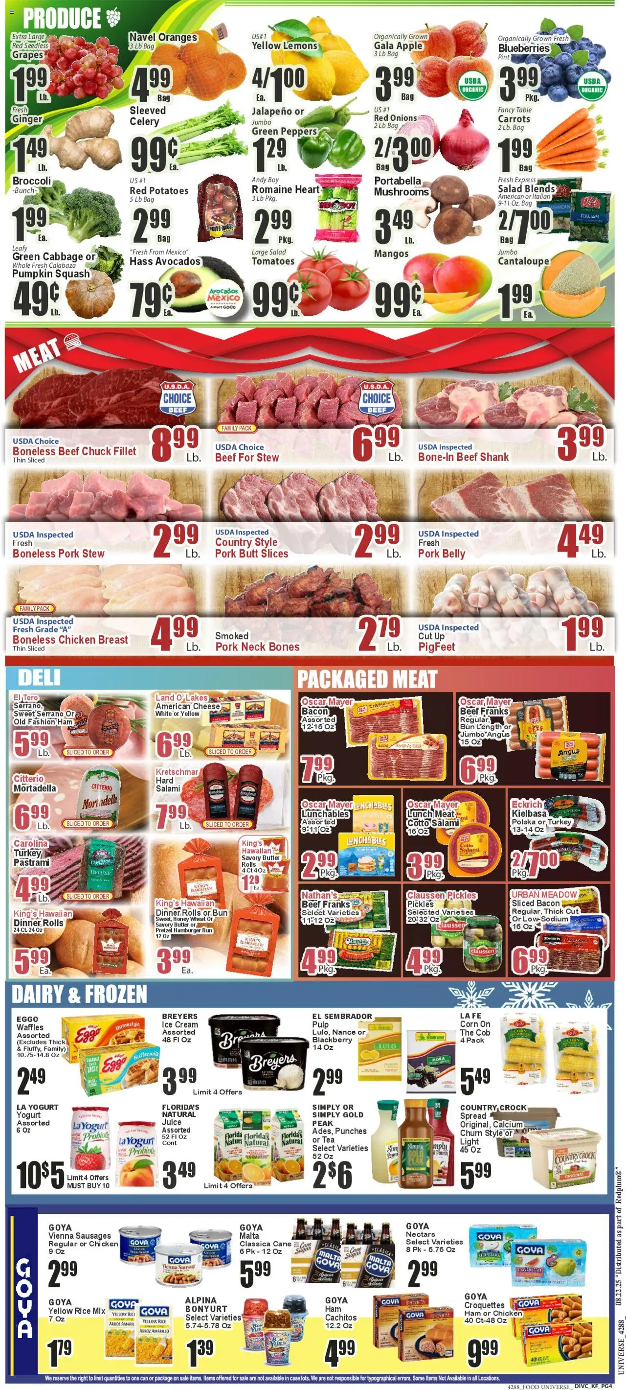 Food Universe Weekly Ad - valid from 22.08.2025 | Page: 4 | Products: Corn, Squash, Oranges, Rice
