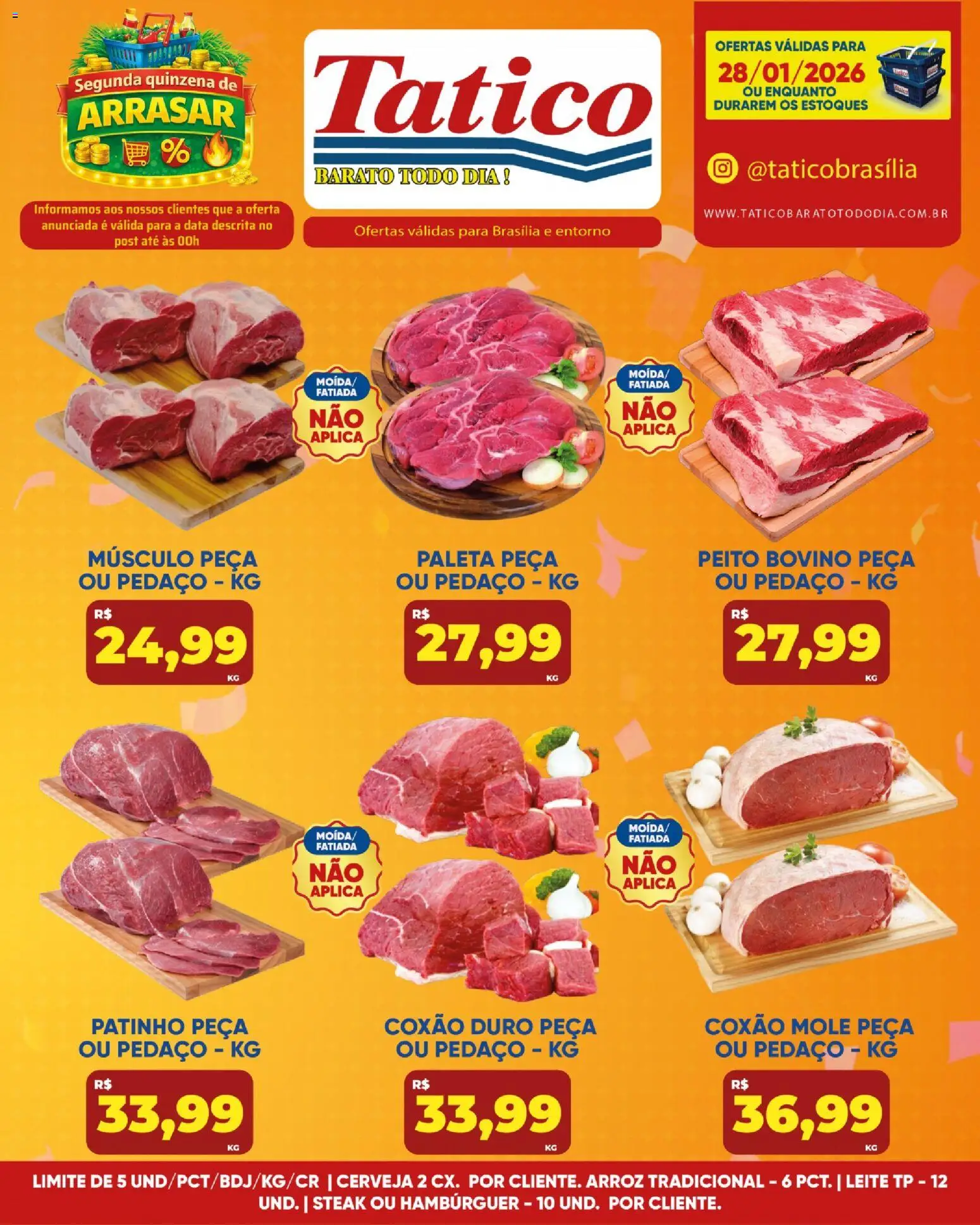 Tatico Folheto - válido de 28.01.2026 | Página: 10 | Produtos: Leite, Cerveja, Arroz, Hambúrguer