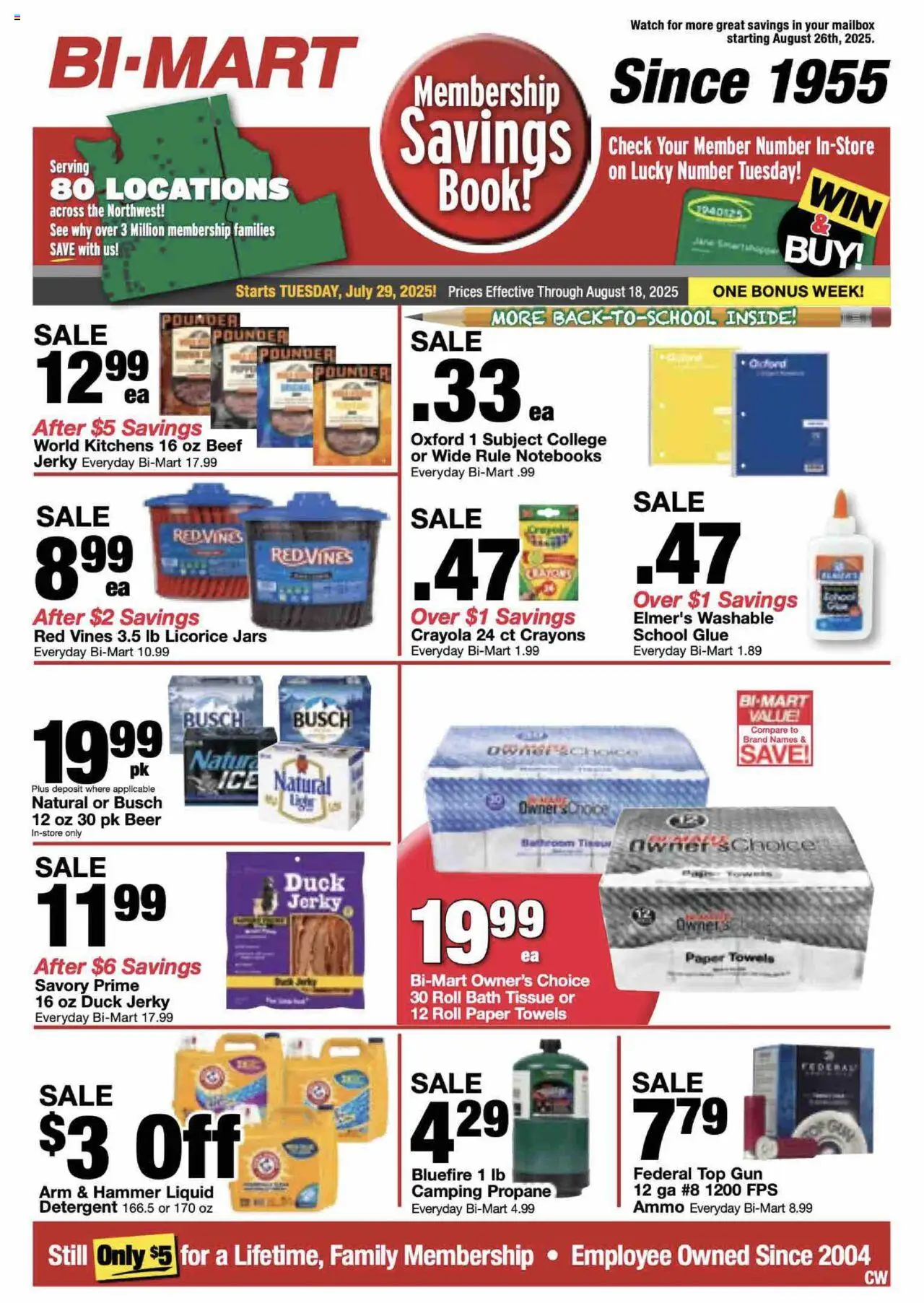 Bi-Mart Weekly Ad - valid from 29.07.2025 | Page: 1 | Products: Bath, Hammer, Beef, Watch