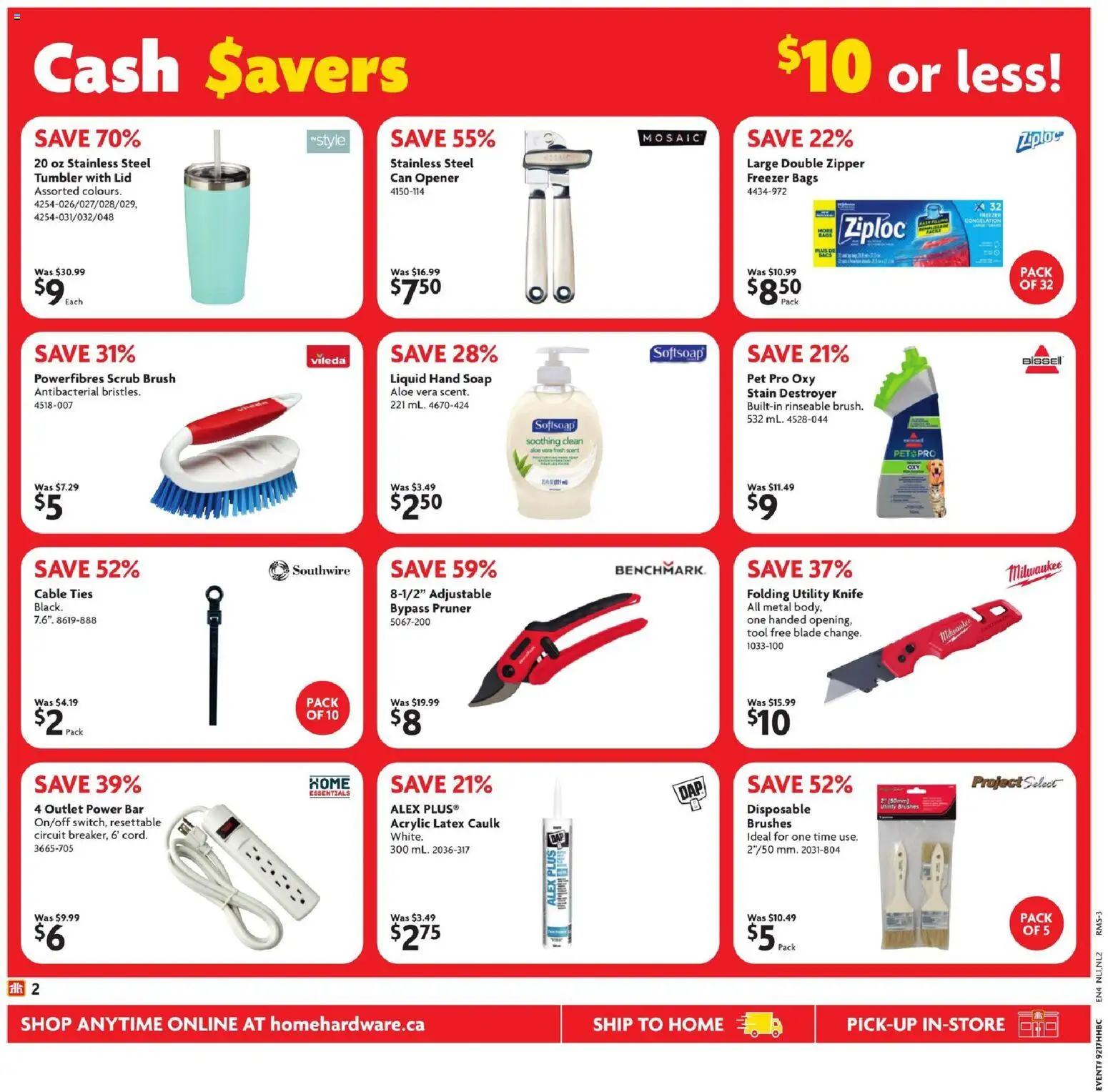 Home Hardware flyer valid from 23.04.2026 | Page: 3 | Products: Cable, Freezer, Brush, Soap
