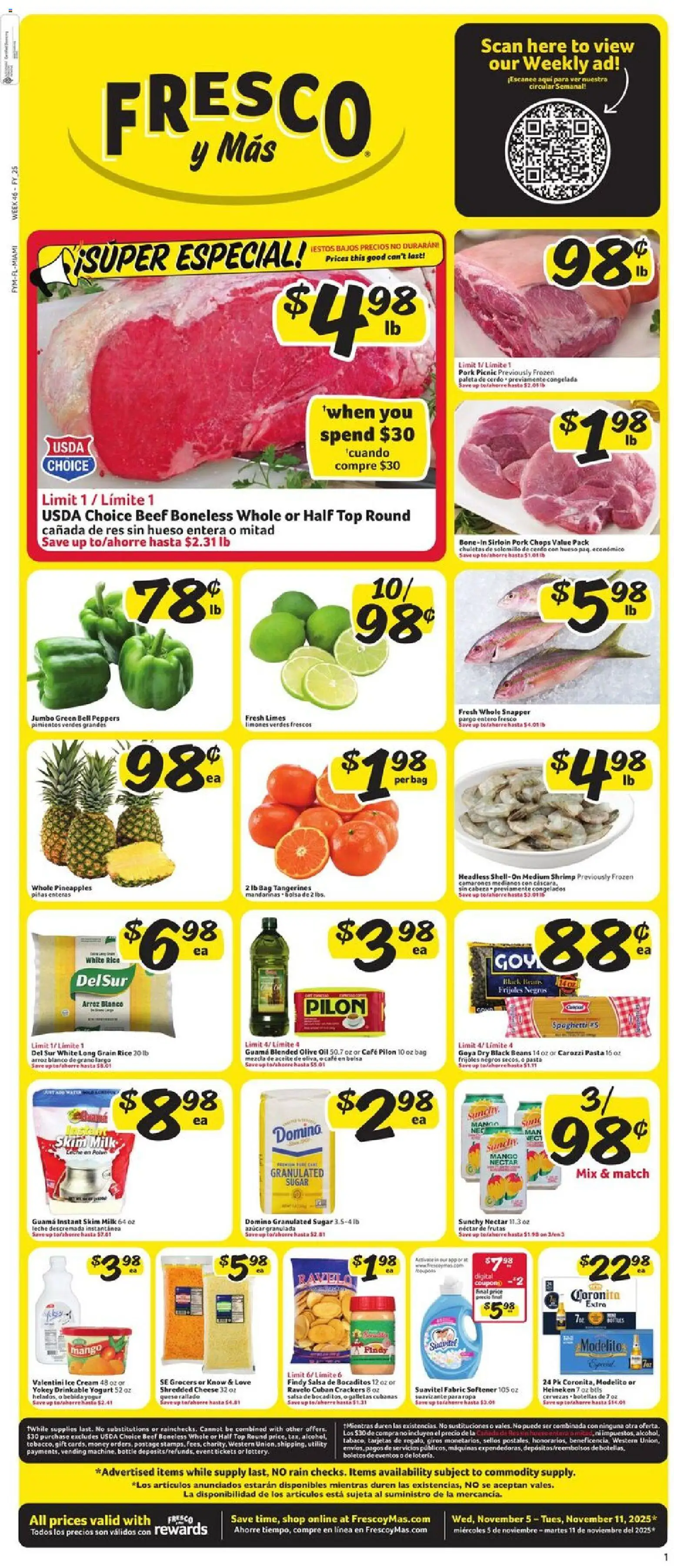 Fresco y Más Weekly Ad - valid from 05.11.2025 | Page: 1 | Products: Peppers, Cheese, Tangerines, Cream