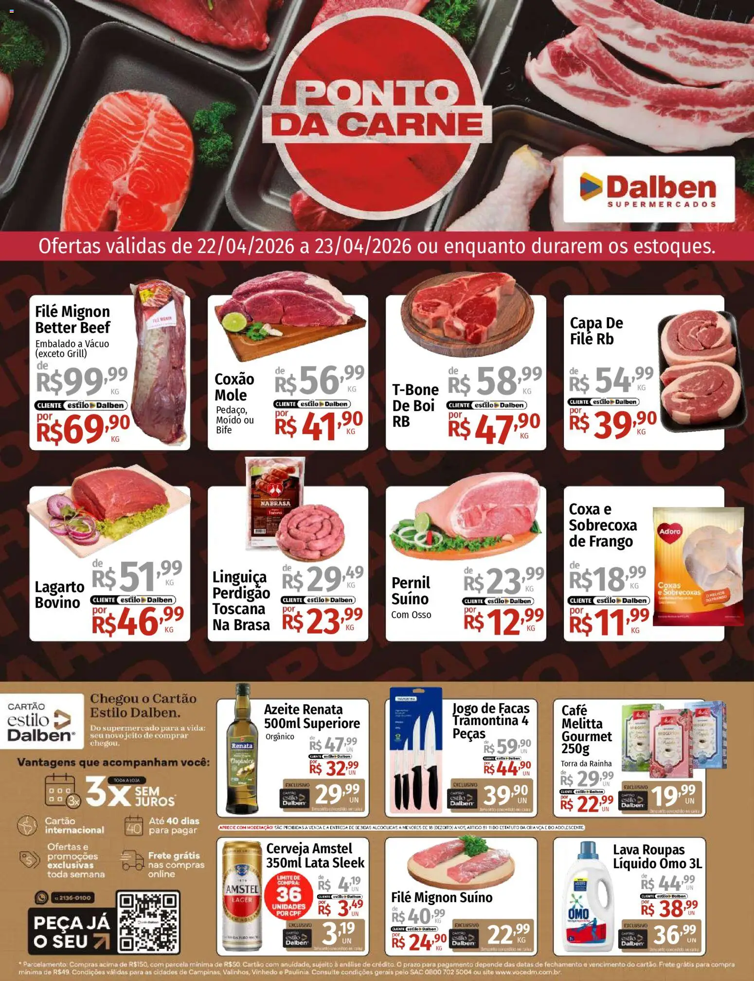 Supermercado Dalben Folheto - válido de 22.04.2026 | Página: 1 | Produtos: Cerveja, Carne, Roupas, Azeite