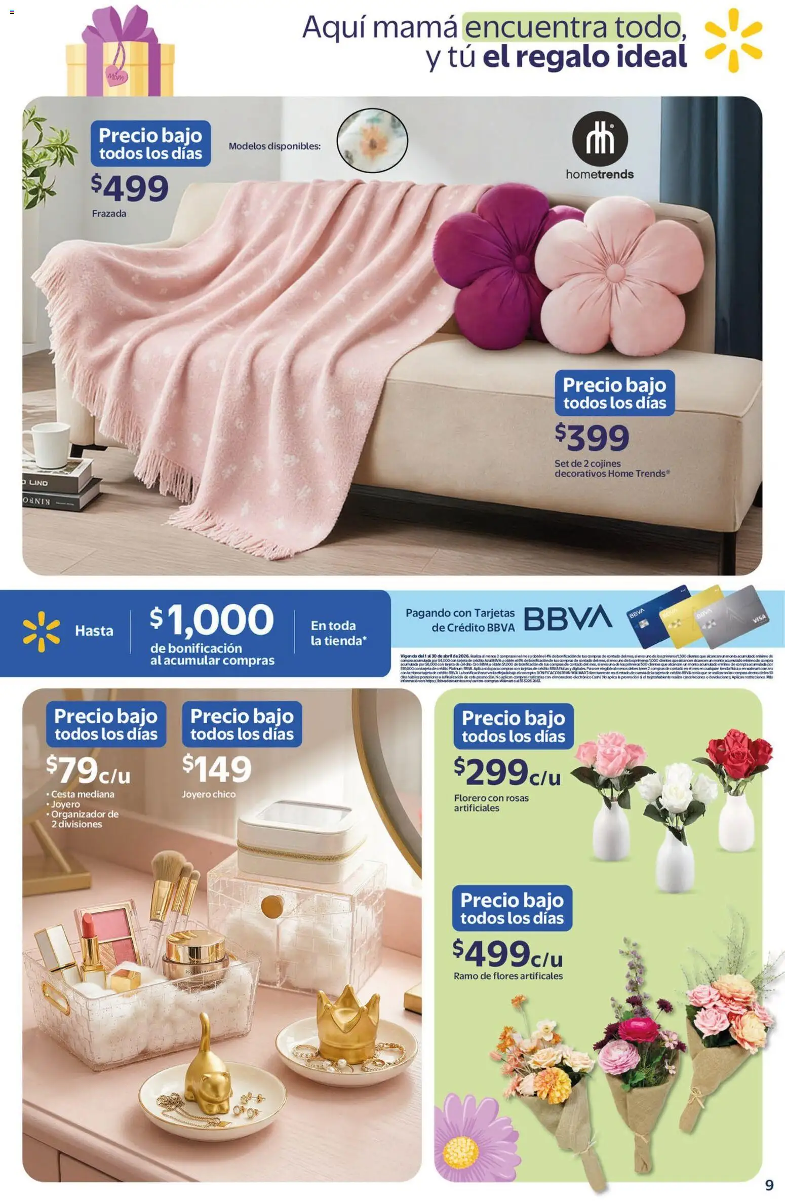 Nuevas ofertas de Walmart válidas en toda la República Mexicana desde el 15.04.2026. ¡Encuentra las mejores ofertas en Walmart folleto Precios bajos todos los días! | Página: 9 | Productos: Monedero, Organizador, Florero