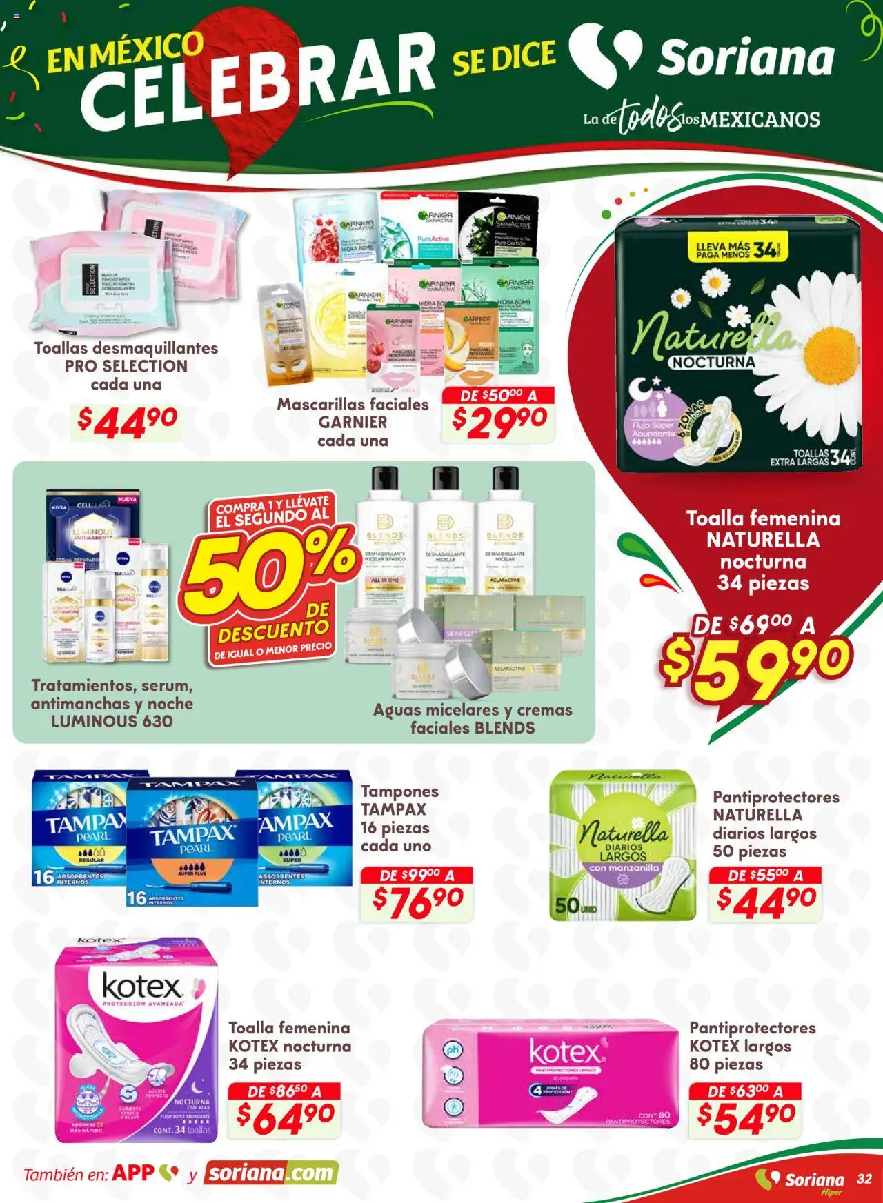 Nuevas ofertas de Soriana válidas en toda la República Mexicana desde el 28.08.2025. ¡Encuentra las mejores ofertas en Soriana - Preciazazaso Híper: Valle de México! | Página: 32 | Productos: Desmaquillante, Toalla, Tampones, Toallas