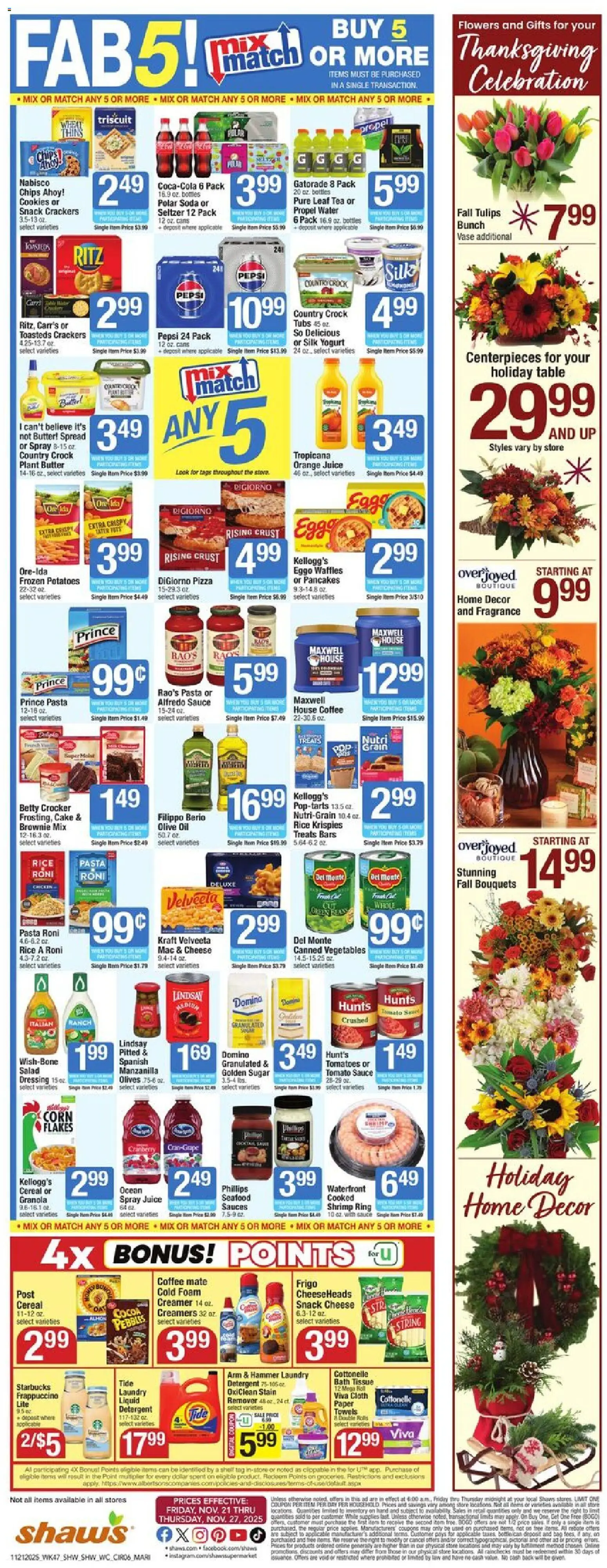Shaw's Weekly Ad - RI - valid from 21.11.2025 | Page: 6 | Products: Shelf, Pizza, Pasta, Potatoes
