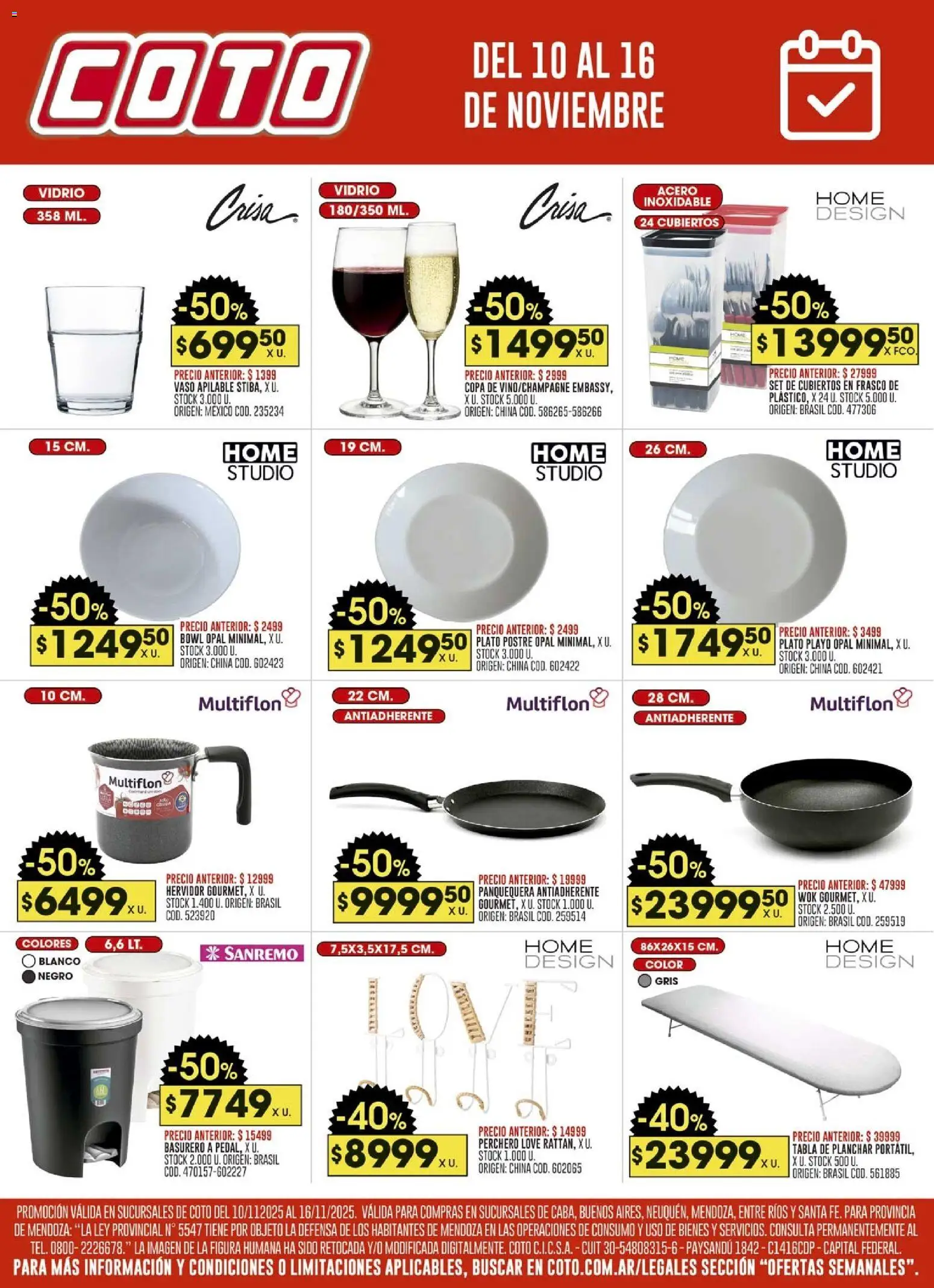 Coto - Ofertas Bazar │ válido desde el 10.11.2025 | Página: 1 | Productos: Bowl, Wok, Perchero, Frasco
