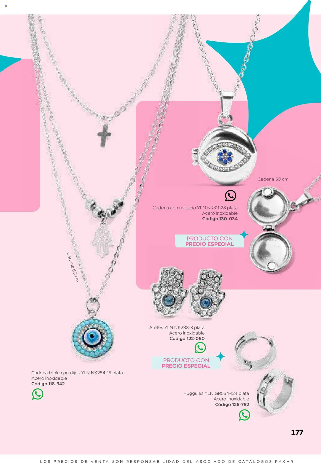 Nuevas ofertas de SC Pakar válidas en toda la República Mexicana desde el 31.01.2025. ¡Encuentra las mejores ofertas en SC Pakar catálogo Ropa! | Página: 177 | Productos: Aretes, Cadena