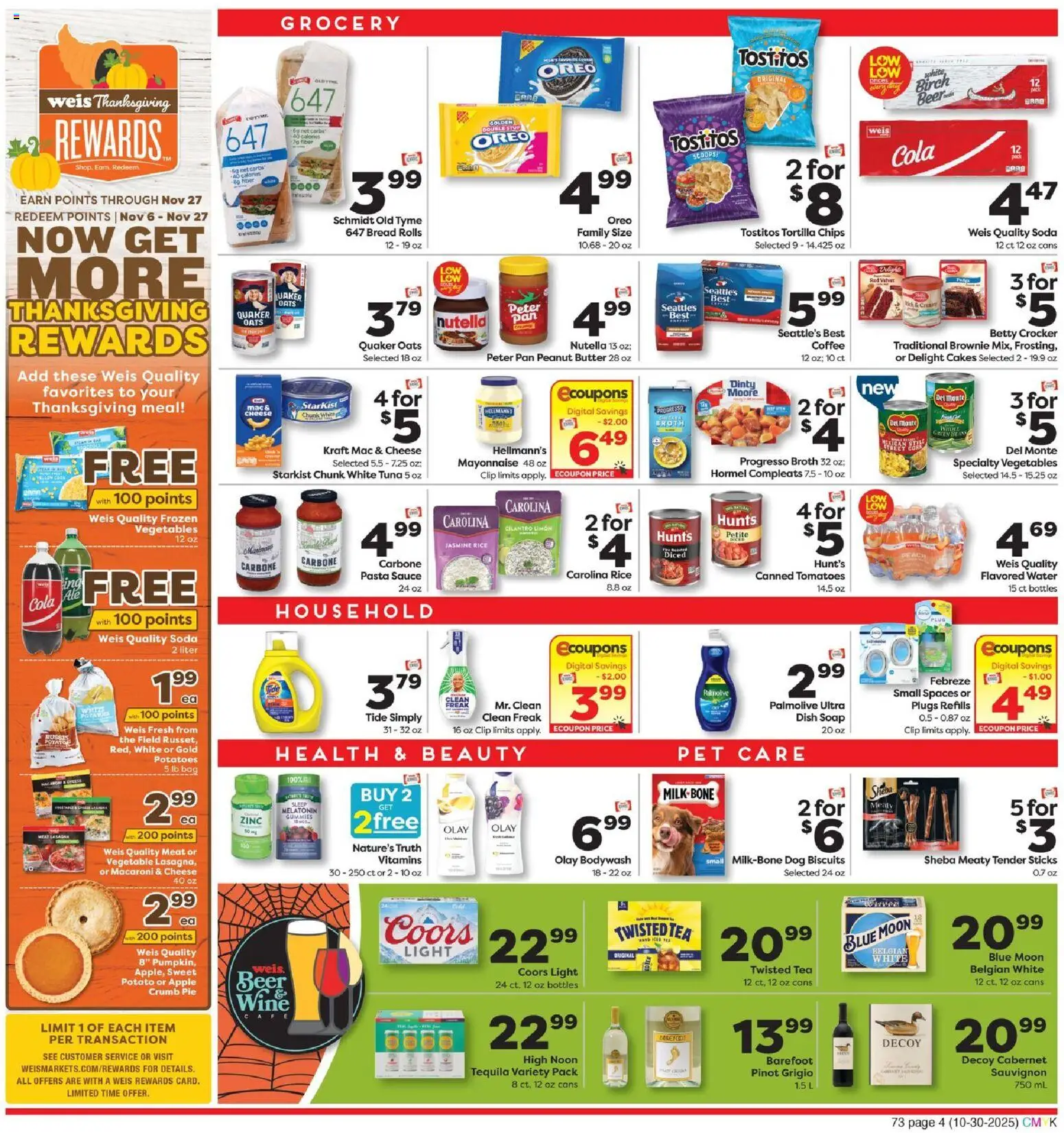 Weis Weekly Circular - VA - valid from 30.10.2025 | Page: 4 | Products: Coffee, Pasta, Mayonnaise, Sauce