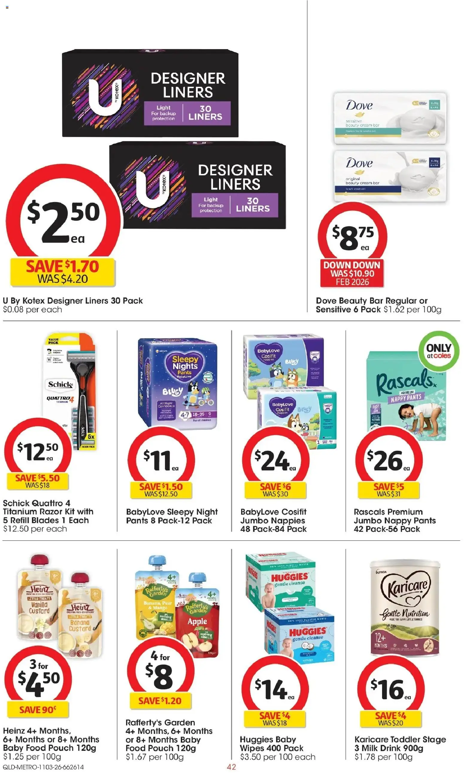 Coles catalogue - valid from 11.03.2026 | Page: 42 | Products: Milk, Nappies, Mango, Pear