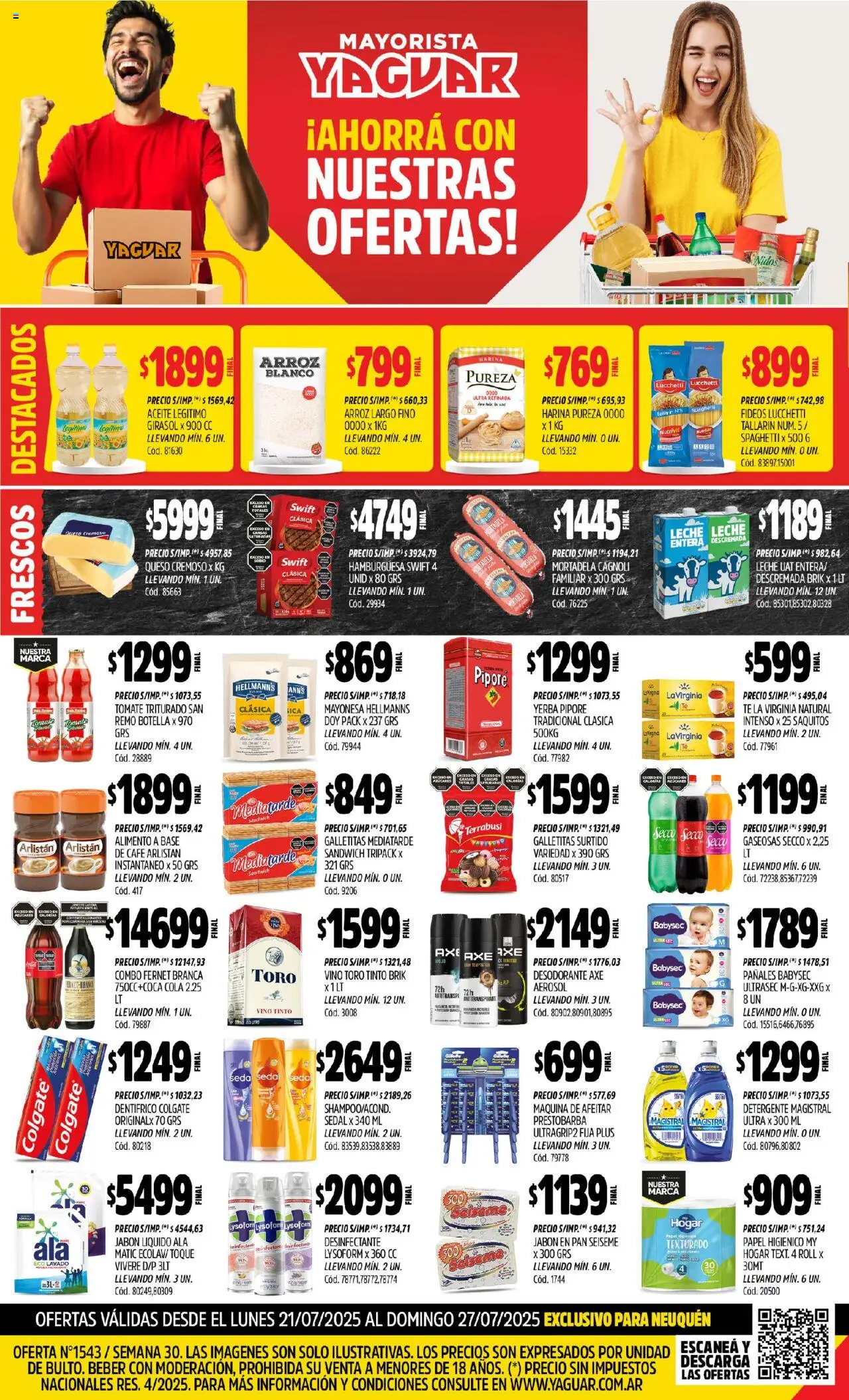 Yaguar - Neuquén │ válido desde el 21.07.2025 | Página: 1 | Productos: Botella, Queso, Café, Fideos