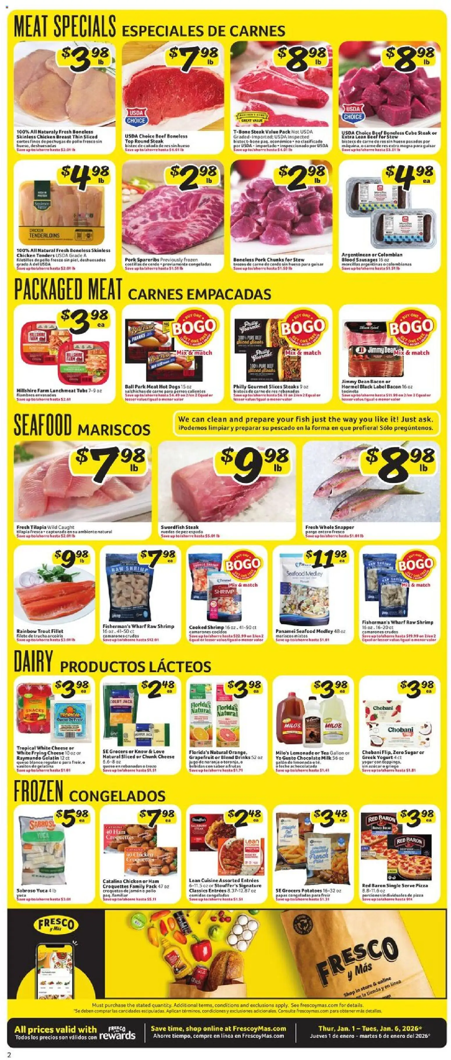 Fresco y Más Weekly Ad - valid from 01.01.2026 | Page: 2 | Products: Chocolate, Ham, Tea, Potatoes