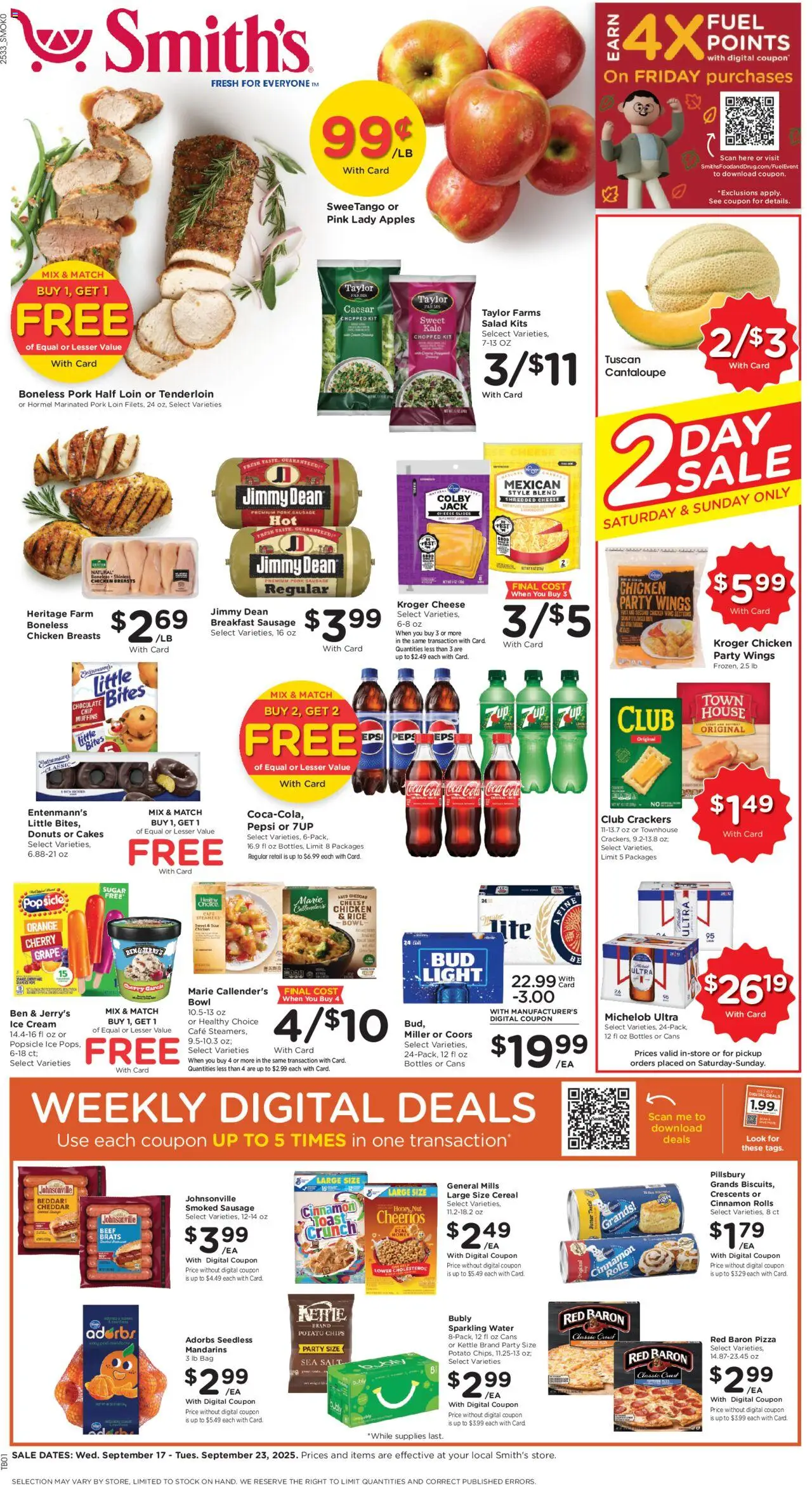Smith's Weekly Ad - WY - valid from 17.09.2025 | Page: 1 | Products: Kale, Pork, Salad, Sugar