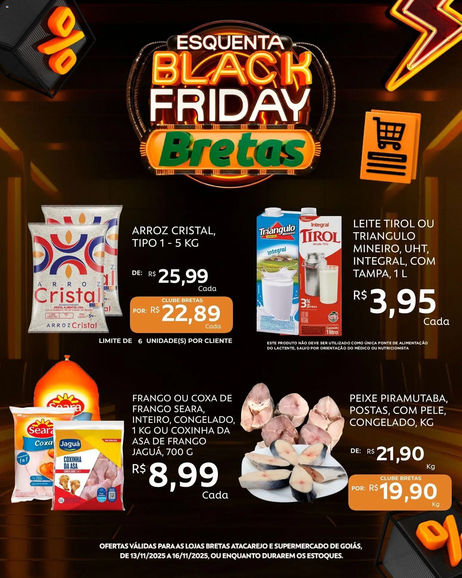 Bretas Folheto - válido de 13.11.2025 | Página: 12 | Produtos: Asa de frango, Leite, Arroz, Peixe