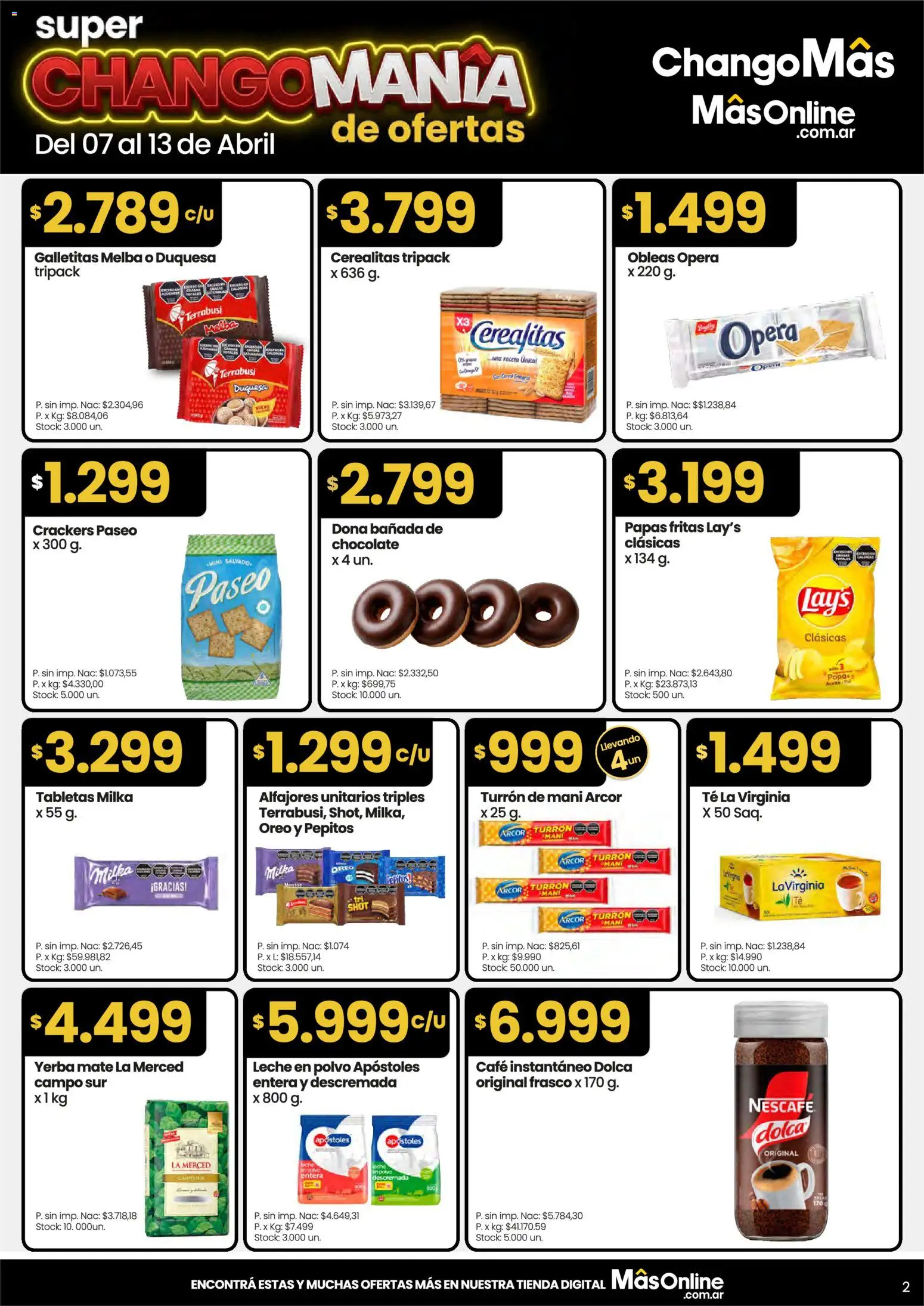 Changomas ofertas │ válido desde el 07.04.2026 | Página: 2 | Productos: Yerba, Leche, Chocolate, Papas fritas