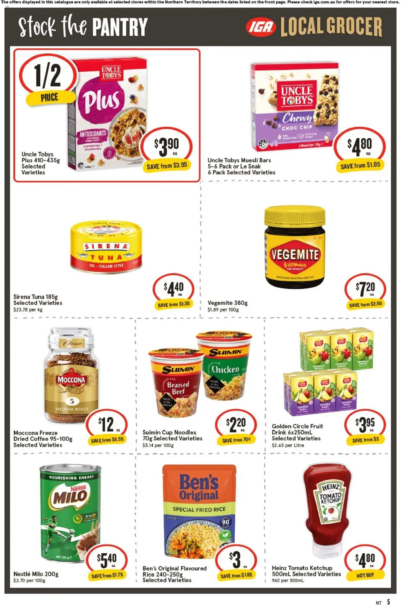 IGA catalogue - valid from 01.10.2025 | Page: 5 | Products: Oil, Rice, Tuna, Moccona