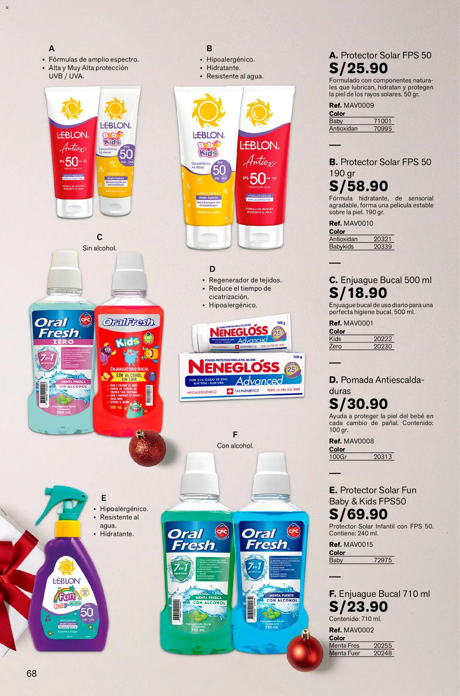 Catálogo Leonisa válido desde 05.12.2025 | Página: 68 | Productos: Protector solar, Enjuague bucal