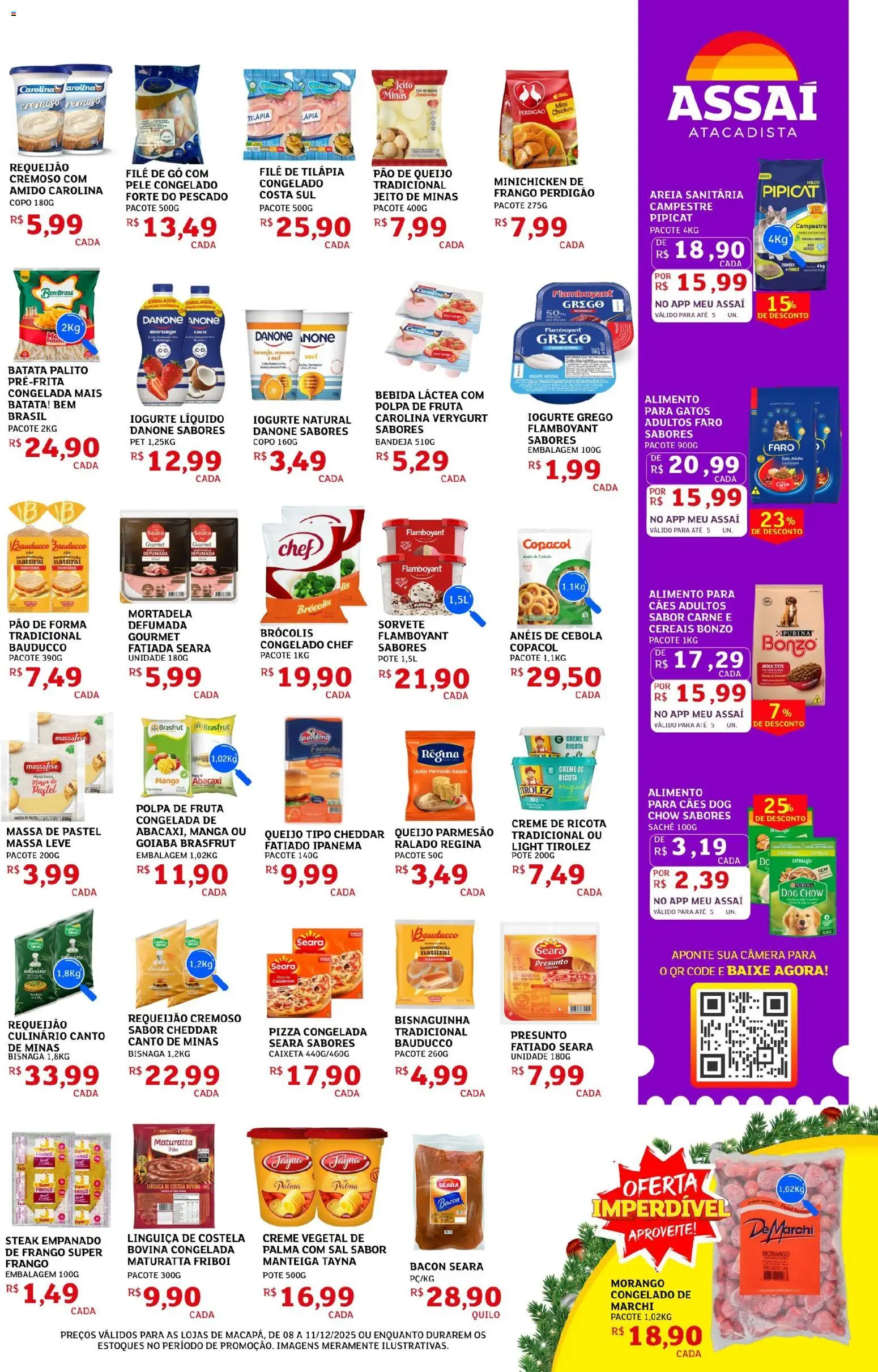 Assaí Atacadista Folheto - válido de 08.12.2025 | Página: 3 | Produtos: Massa de pastel, Filé de tilápia, Iogurte grego, Pão de queijo