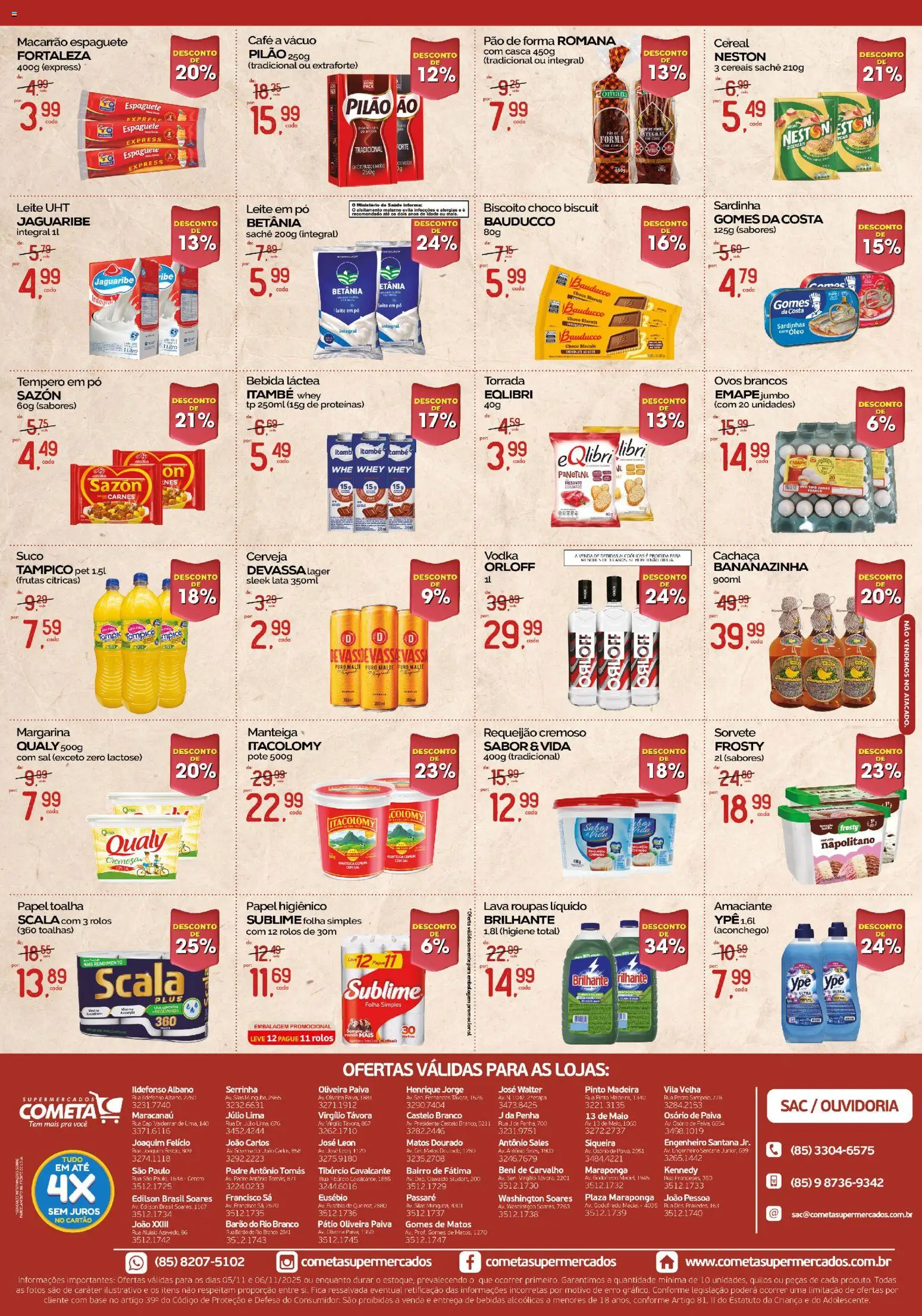 Cometa Supermercados Folheto - válido de 05.11.2025 | Página: 2 | Produtos: Cachaça, Ovos, Cerveja, Papel higiênico