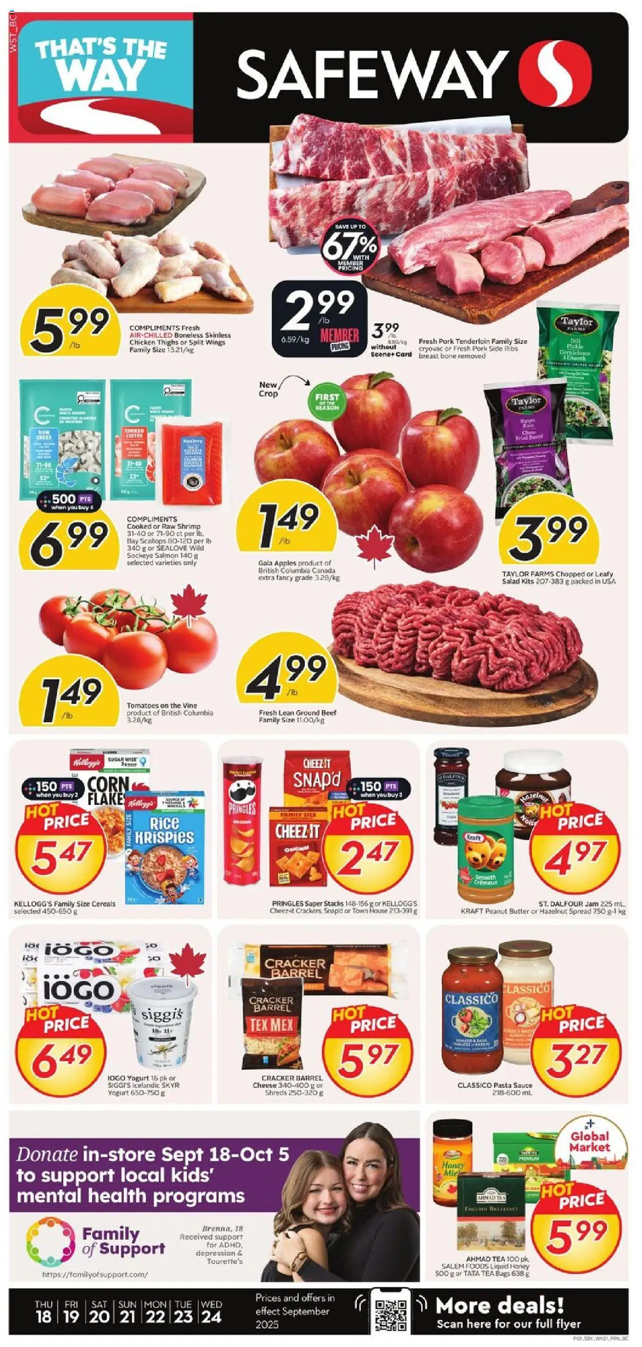 Safeway flyer valid from 18.09.2025 | Page: 1 | Products: Rice, Tea, Pasta, Yogurt