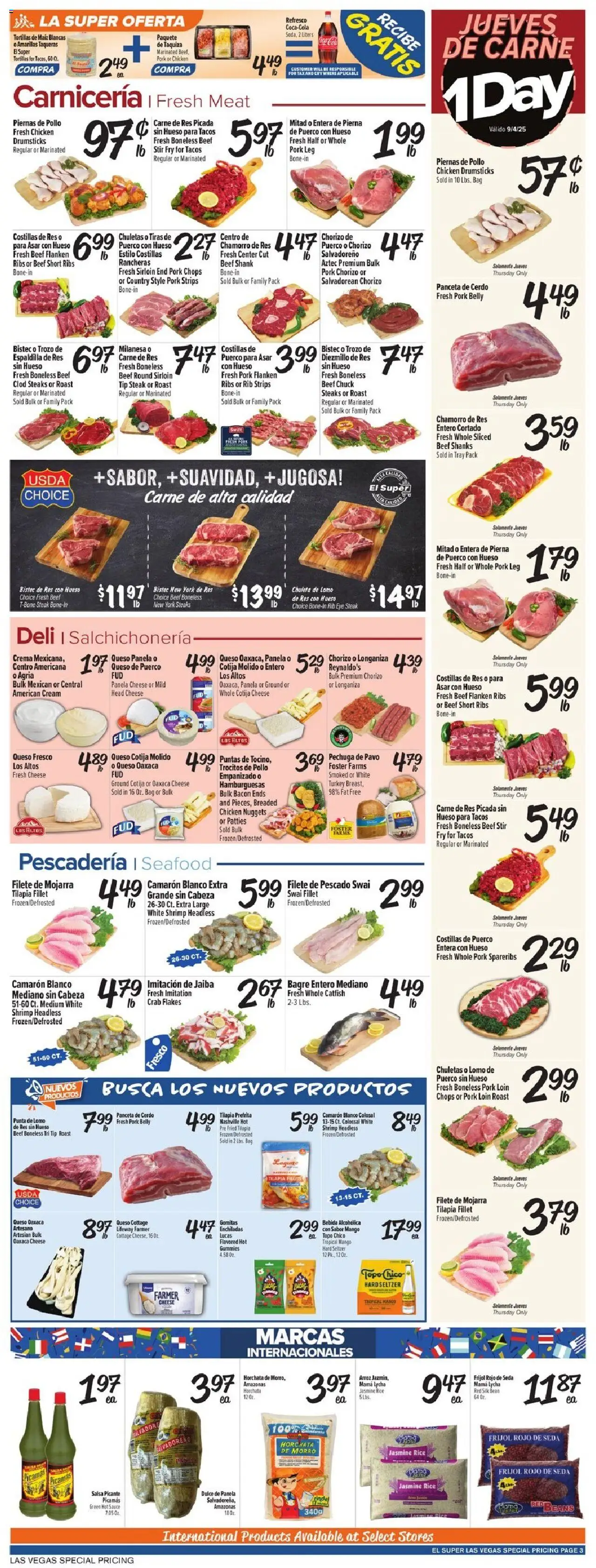 El Super Weekly Ad - NV - valid from 03.09.2025 | Page: 3 | Products: Pork, Sauce, Seafood, Bag