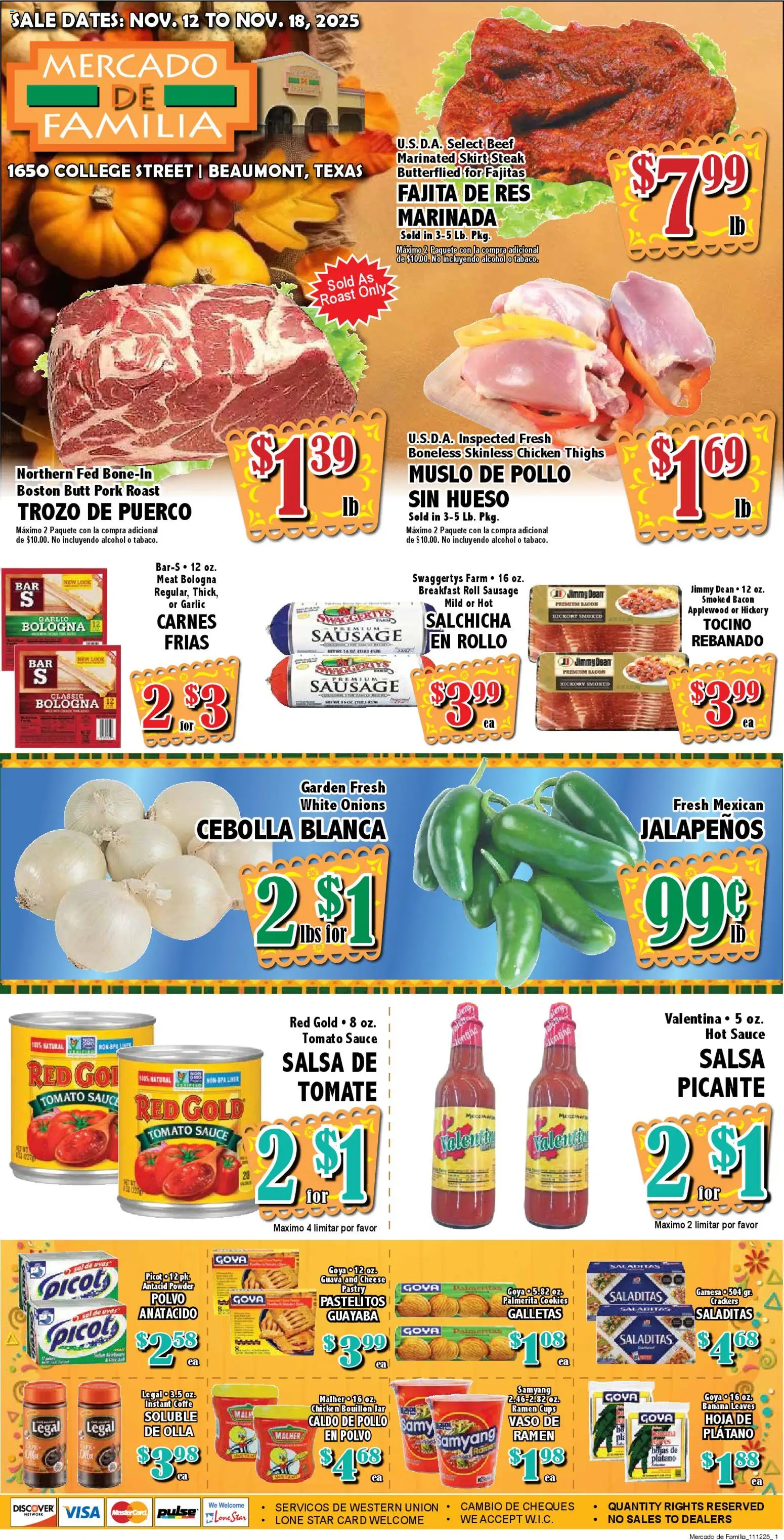 Market Basket Mercado - valid from 12.11.2025 | Page: 1 | Products: Beef, Cookies, Sausage, Garlic