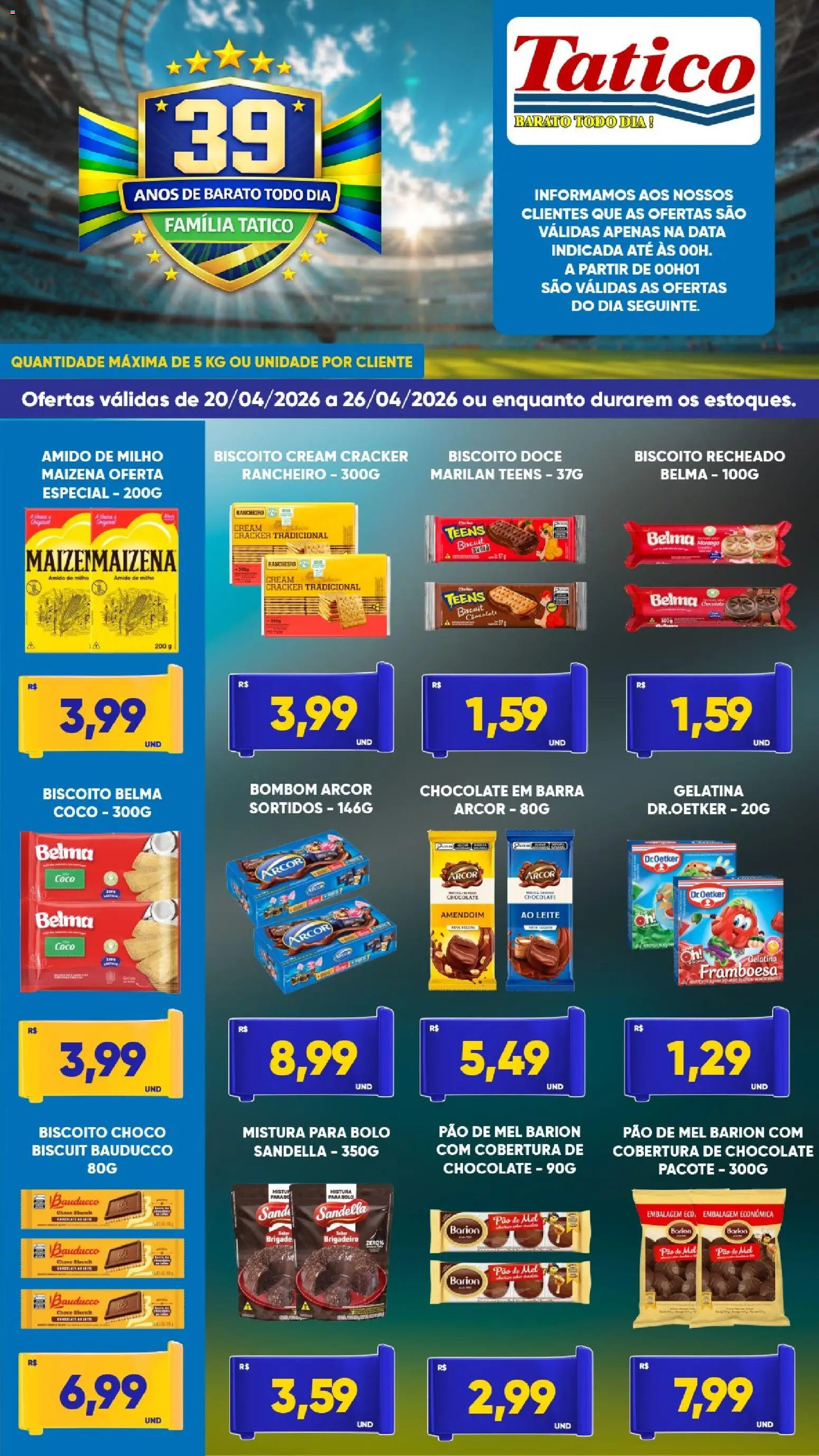 Tatico Folheto - válido de 20.04.2026 | Página: 5 | Produtos: Biscoito, Amido de milho, Mel, Cream cracker