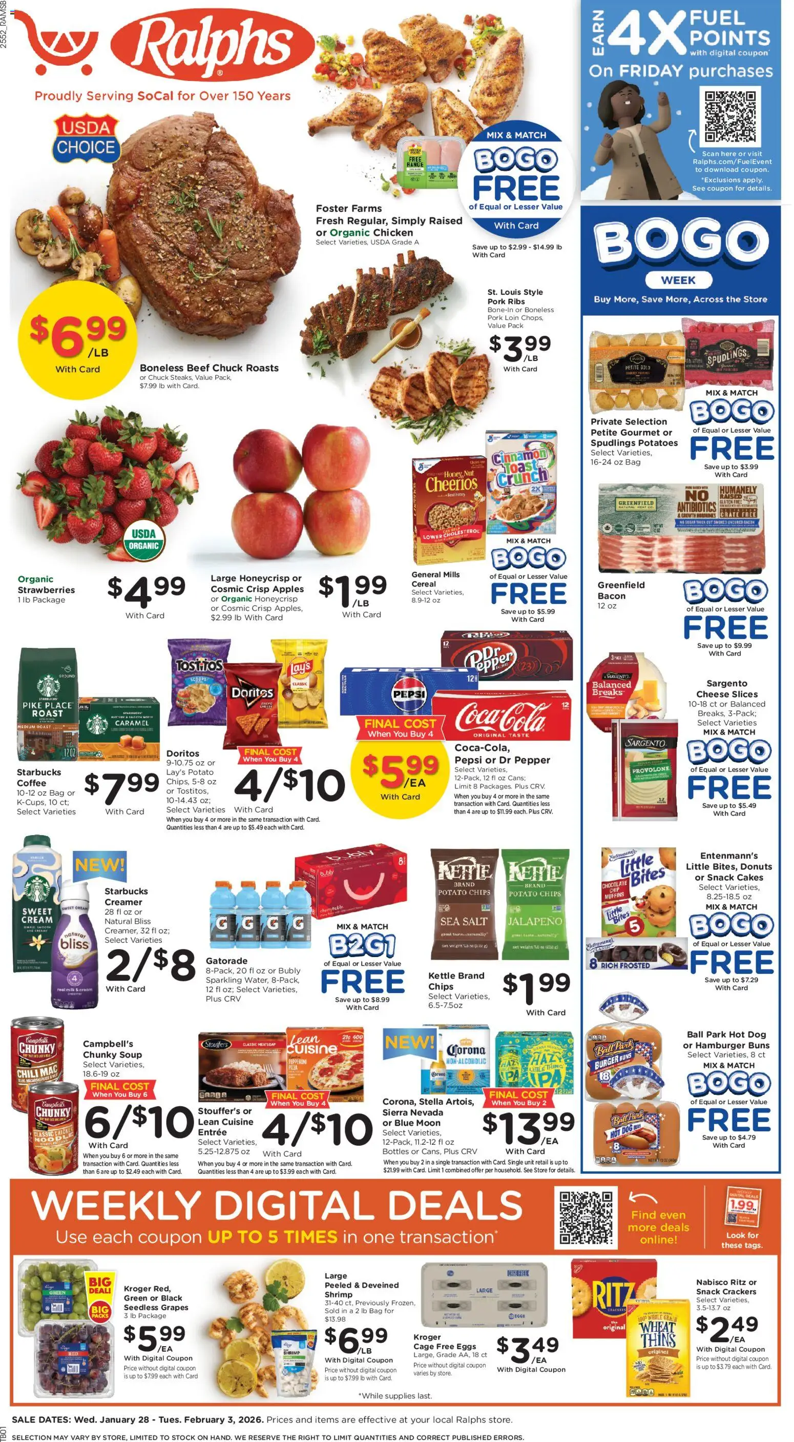 Ralphs Weekly Ad - valid from 28.01.2026 | Page: 1 | Products: Chocolate, Apples, Potatoes, Bag