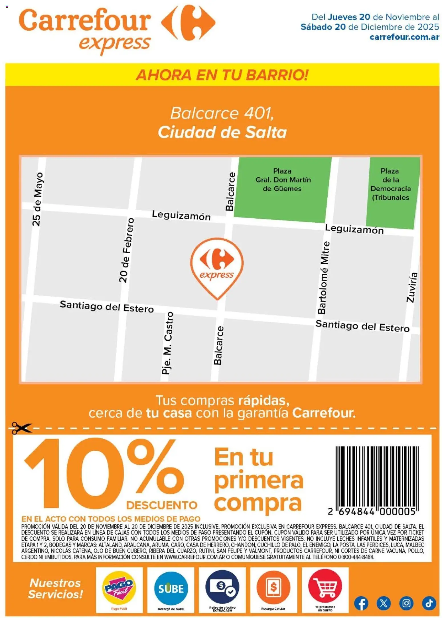 Carrefour - Express | Balcarce 401, Ciudad de Salta  │ válido desde el 20.11.2025 | Página: 1 | Productos: Teléfono, Cuchillo, Cerdo, Té