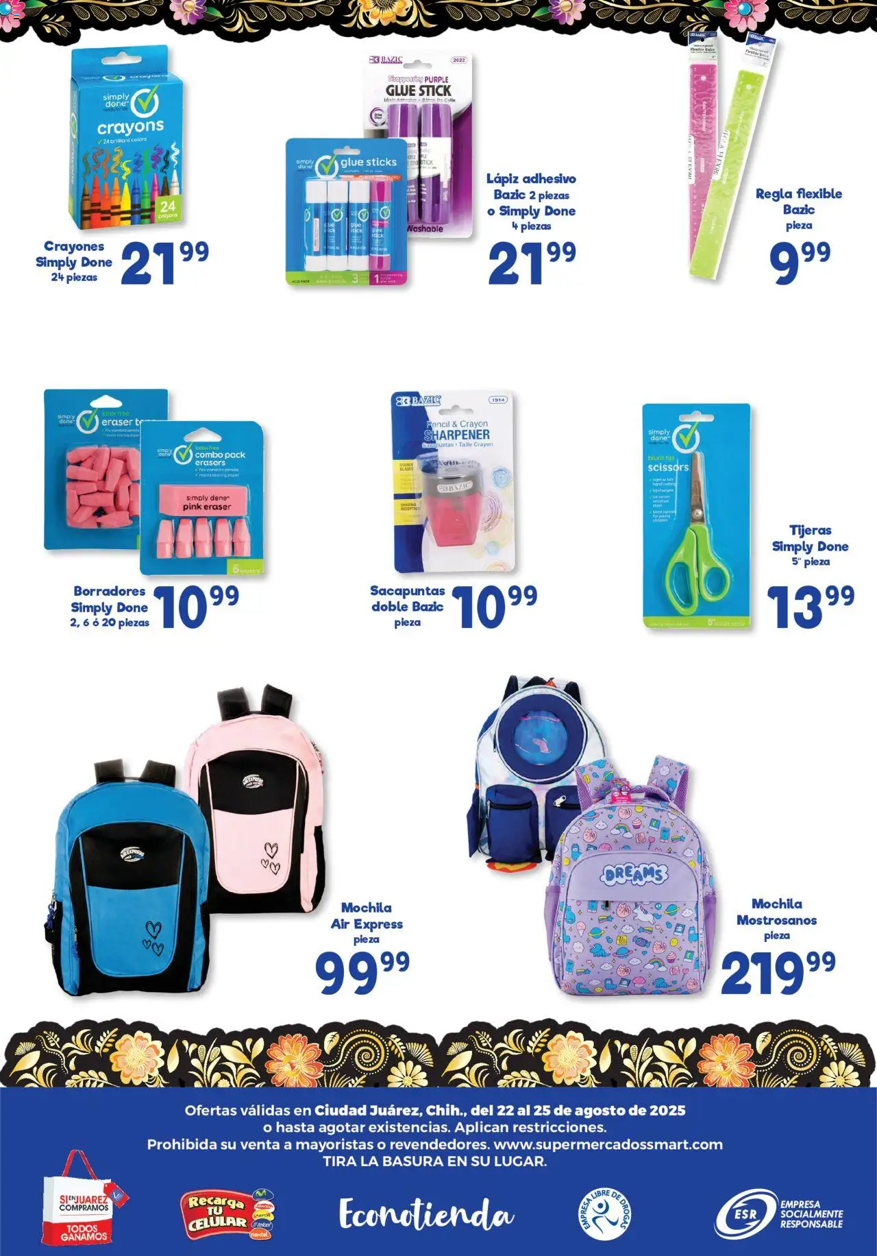 Nuevas ofertas de S-Mart válidas en toda la República Mexicana desde el 22.08.2025. ¡Encuentra las mejores ofertas en S-Mart - Folleto de Feria - Juarez! | Página: 6 | Productos: Sacapuntas, Mochila, Flexible