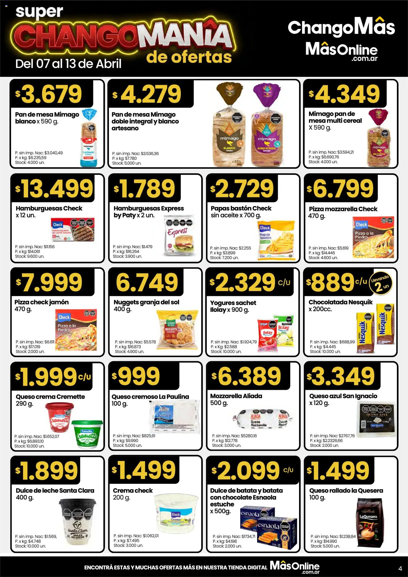 Changomas ofertas │ válido desde el 07.04.2026 | Página: 4 | Productos: Leche, Queso, Jamón, Pizza