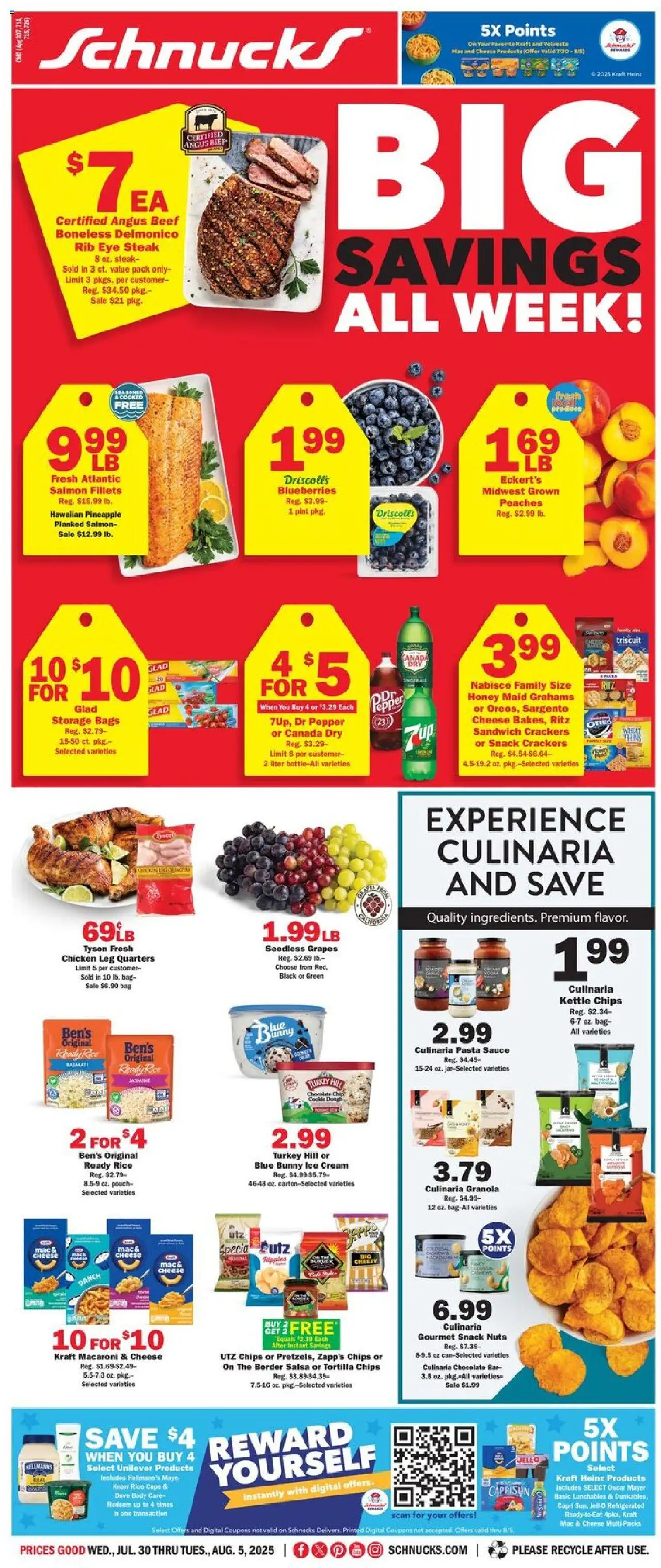 Schnucks Weekly Ad - valid from 30.07.2025 | Page: 1 | Products: Beef, Chips, Sauce, Pepper