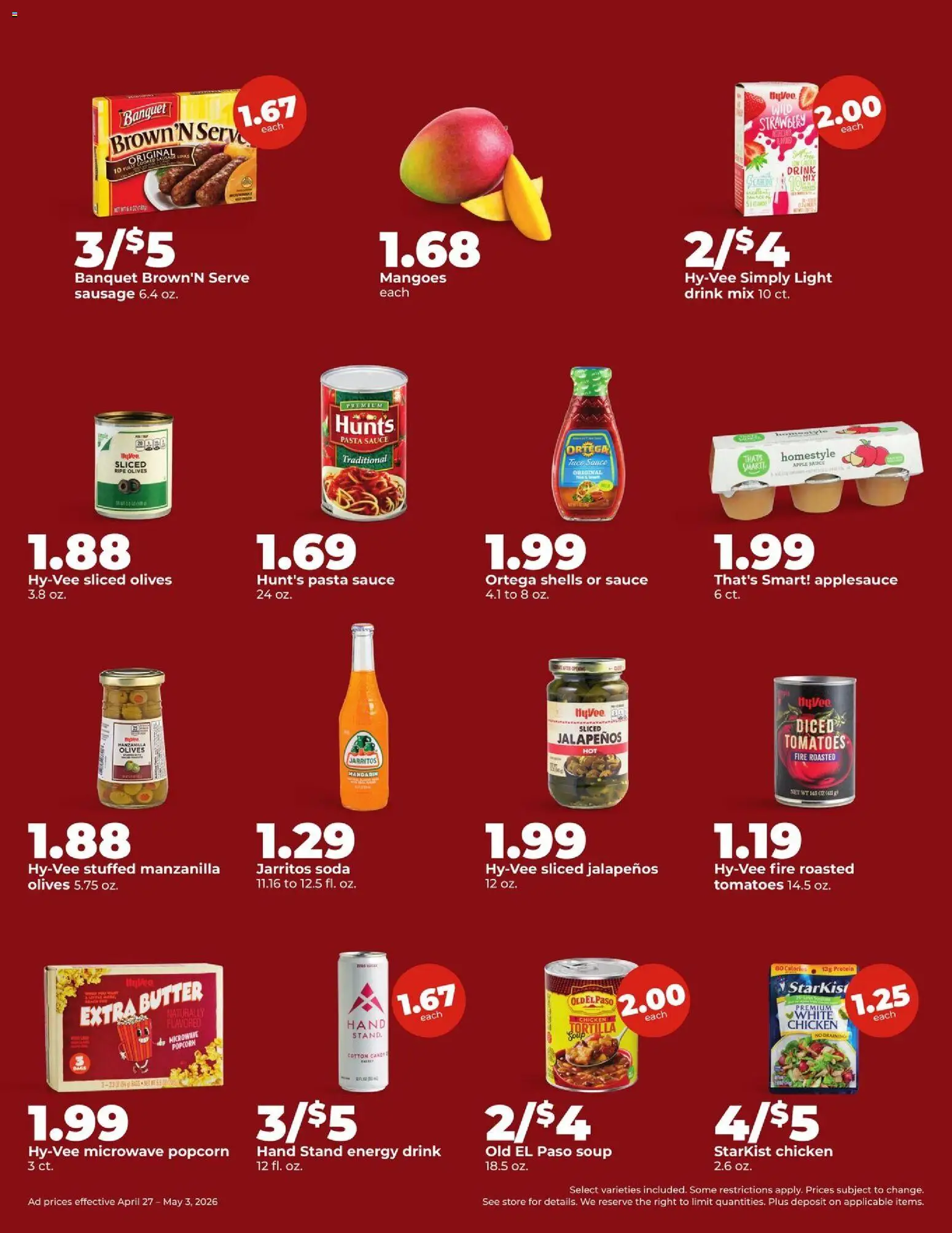 HyVee Weekly Ad - valid from 27.04.2026 | Page: 4 | Products: Microwave, Tomatoes, Pasta, Sauce