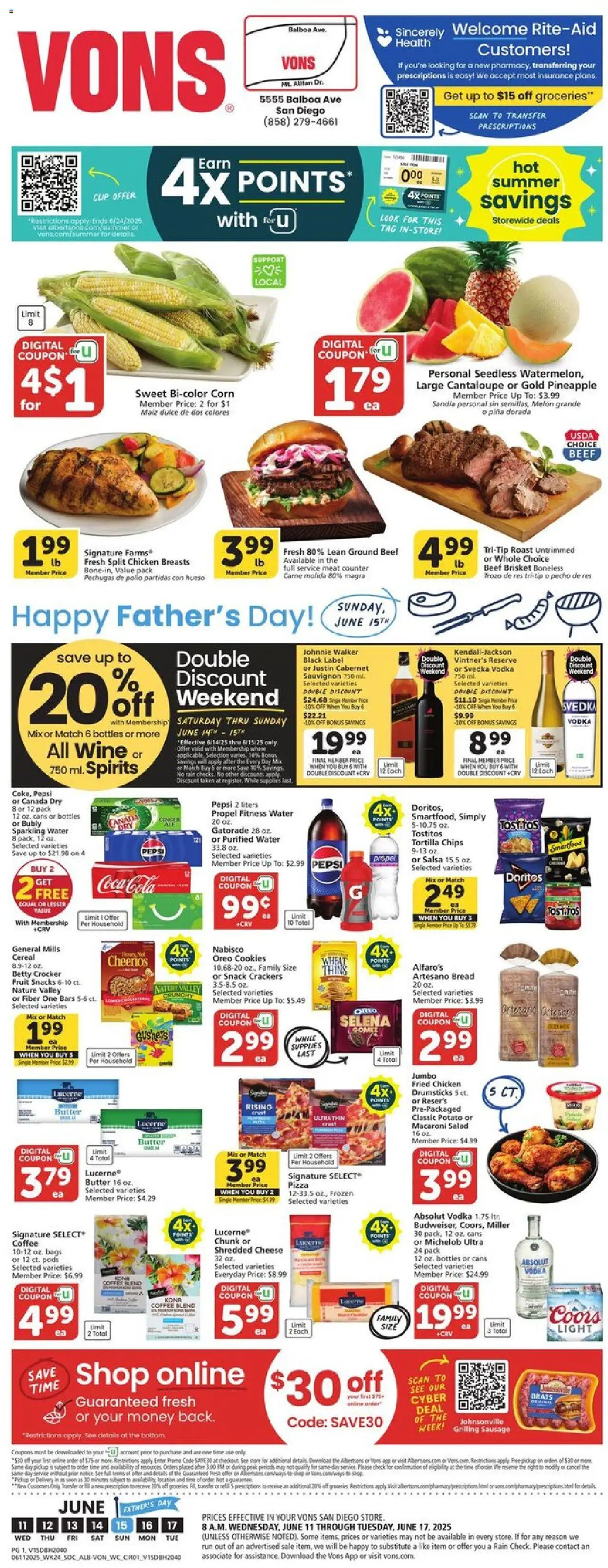 Vons - Weekly Ad  - valid from 11.06.2025 | Page: 1 | Products: Beef, Cookies, Salad, Melon
