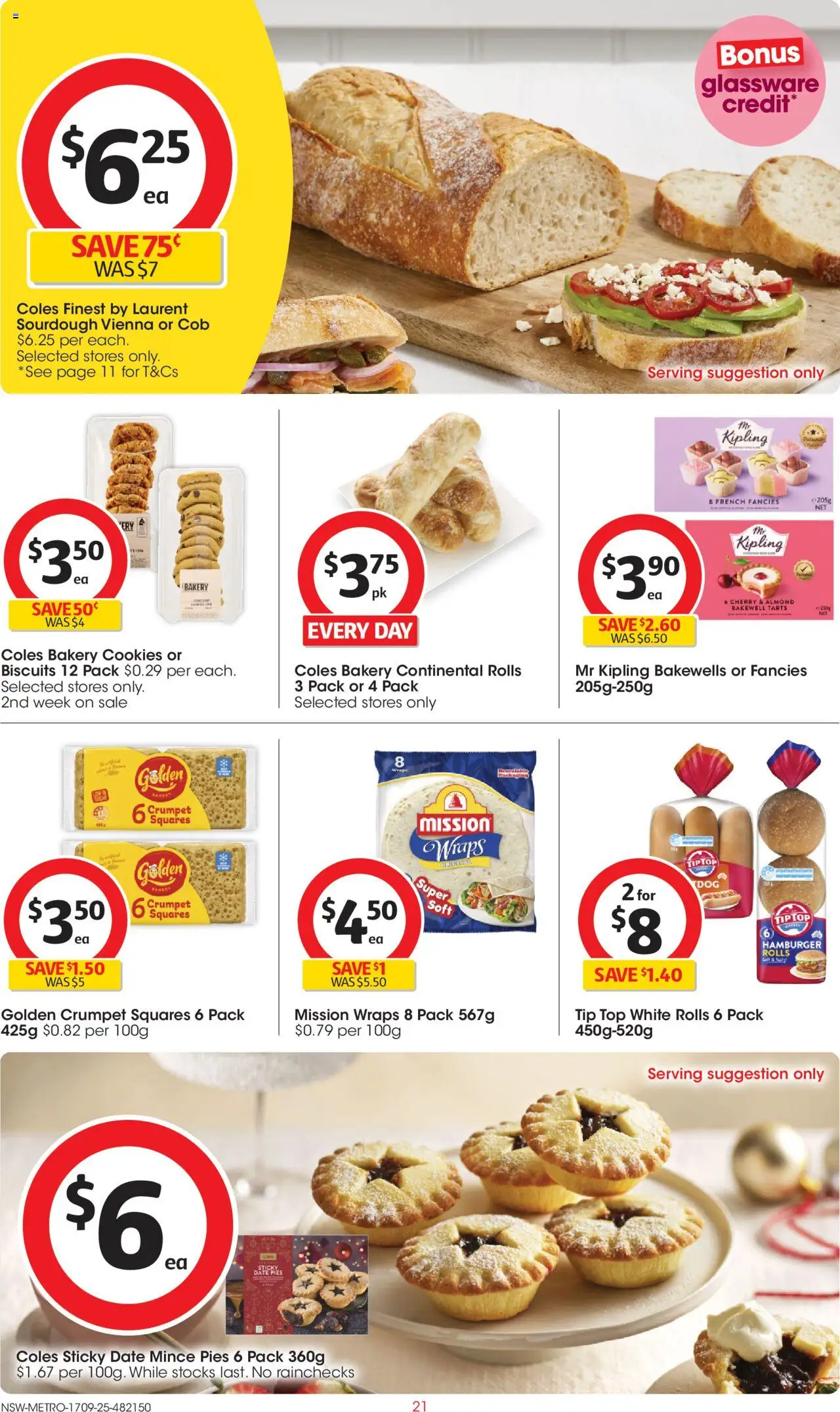 Coles catalogue - valid from 17.09.2025 | Page: 21 | Products: Glassware, Biscuits, Pies, Bakery