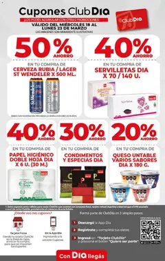 Vista previa Supermercado DIA Ofertas válido desde el 18.03.2026 | Página: 12 | Productos: Papel higiénico, Servilletas, Queso, Cerveza