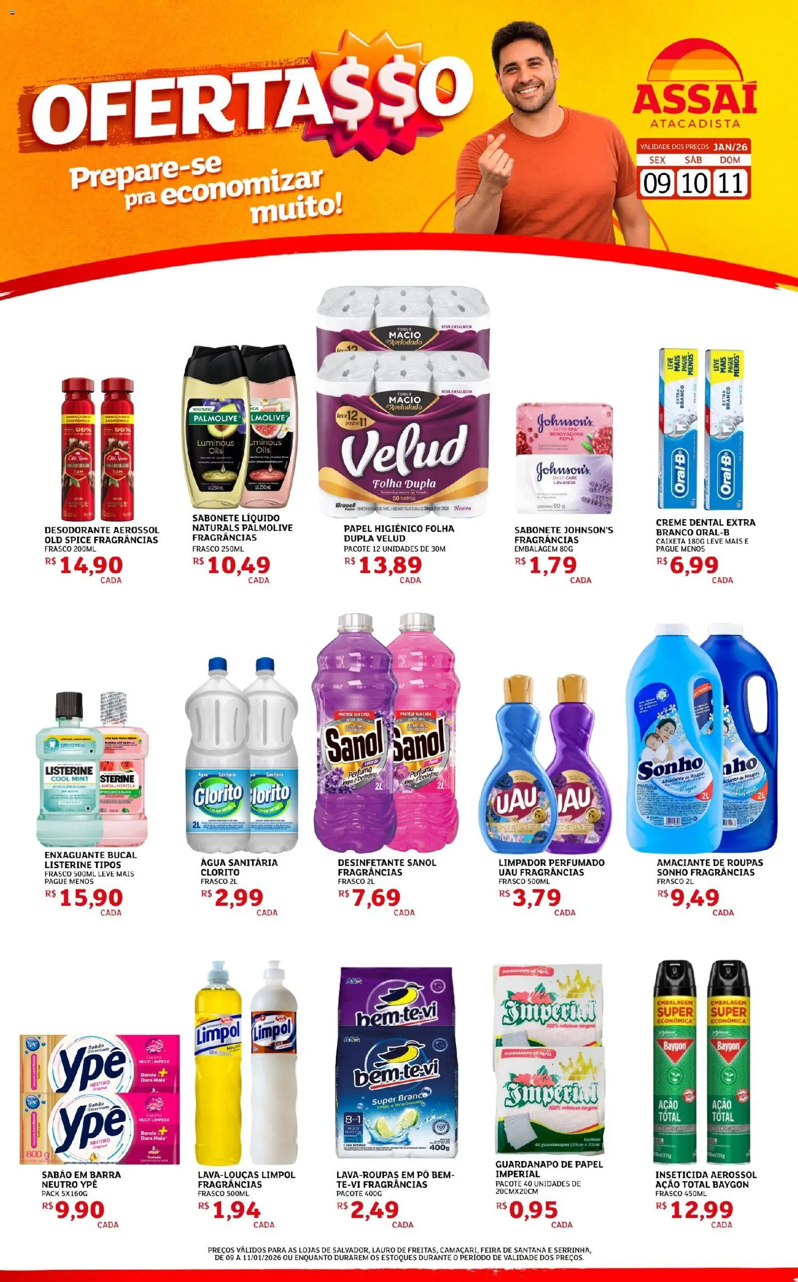 Assaí Atacadista Folheto - válido de 09.01.2026 | Página: 1 | Produtos: Sabão em barra, Desodorante, Creme dental, Papel higiênico