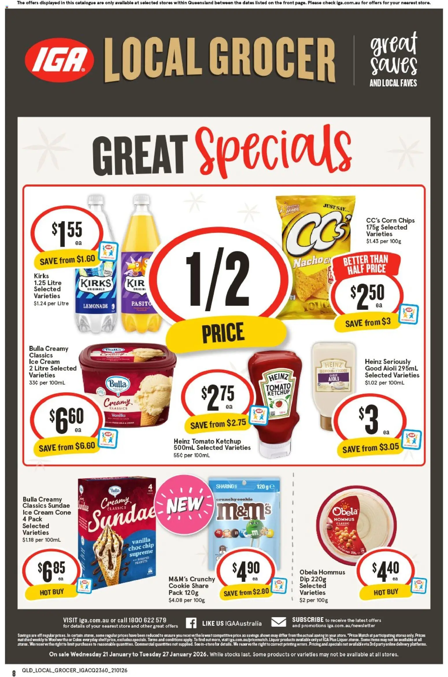 IGA catalogue - valid from 21.01.2026 | Page: 8 | Products: Chips, Ketchup, Peanuts, Cream