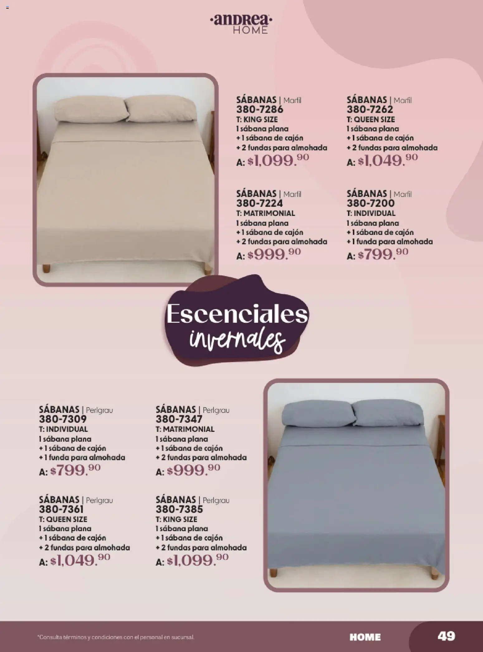Nuevas ofertas de Andrea válidas en toda la República Mexicana desde el 19.10.2025. ¡Encuentra las mejores ofertas en Andrea catálogo Lo Más Abrigador! | Página: 49 | Productos: Funda, Almohada, Sabanas