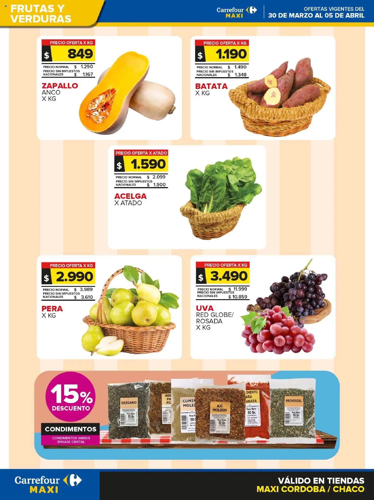 Carrefour - Frutas y Verduras B │ válido desde el 30.03.2026 | Página: 1 | Productos: Acelga, Zapallo, Batata, Pera
