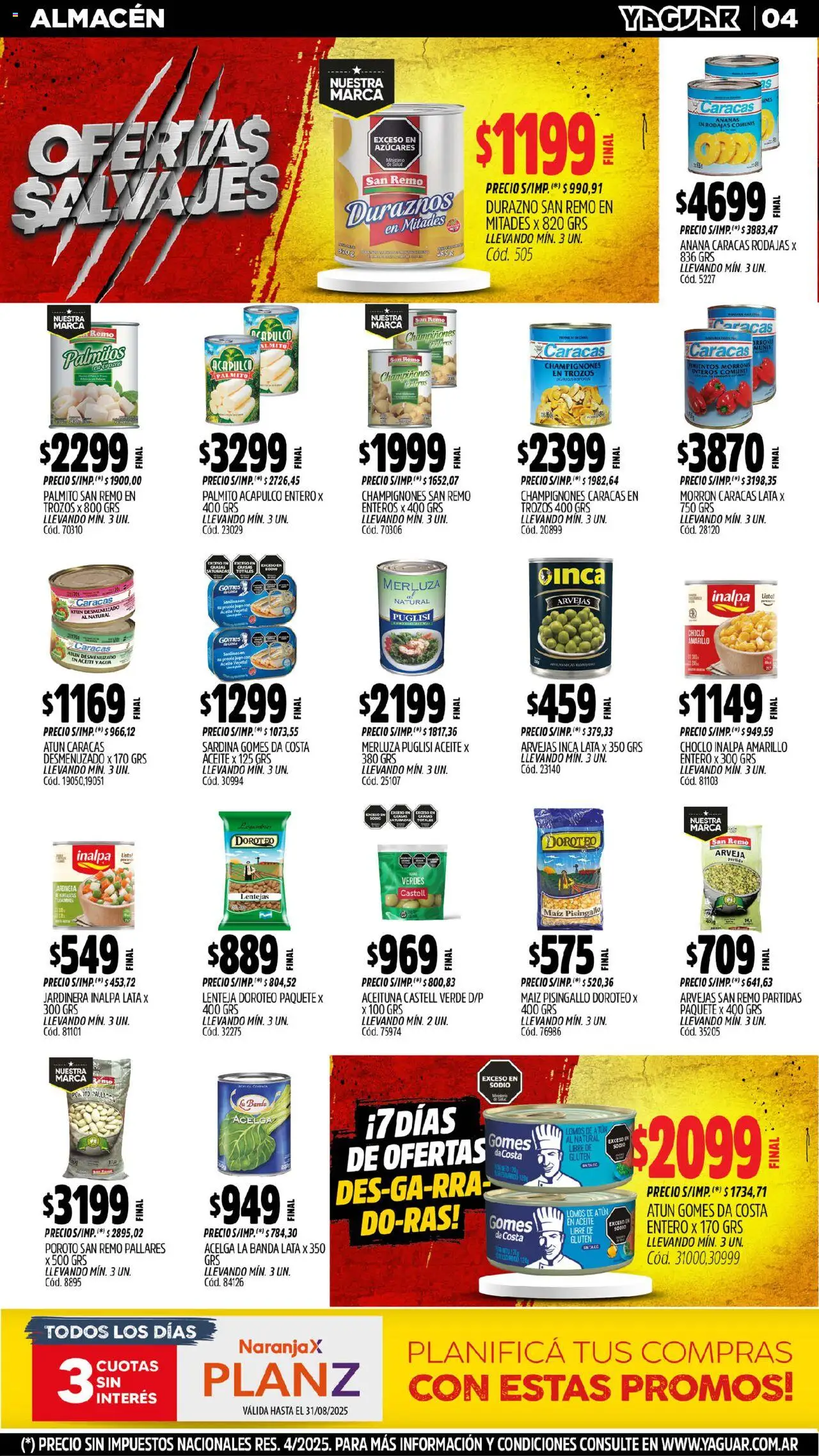 Yaguar - Trelew │ válido desde el 11.08.2025 | Página: 4 | Productos: Choclo, Acelga, Durazno, Aceite