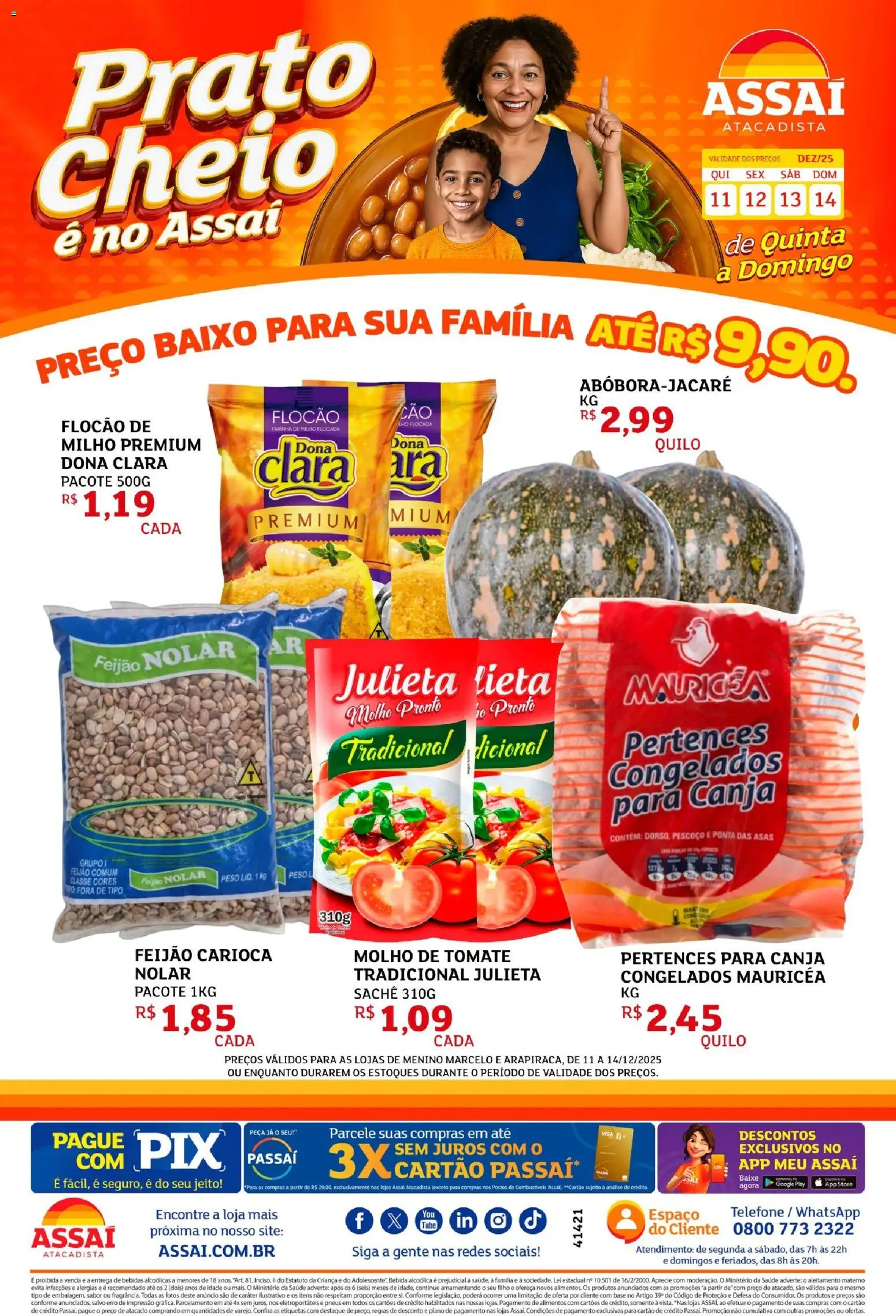 Assaí Atacadista Folheto - válido de 11.12.2025 | Página: 1 | Produtos: Feijão, Molho de tomate, Base, Telefone