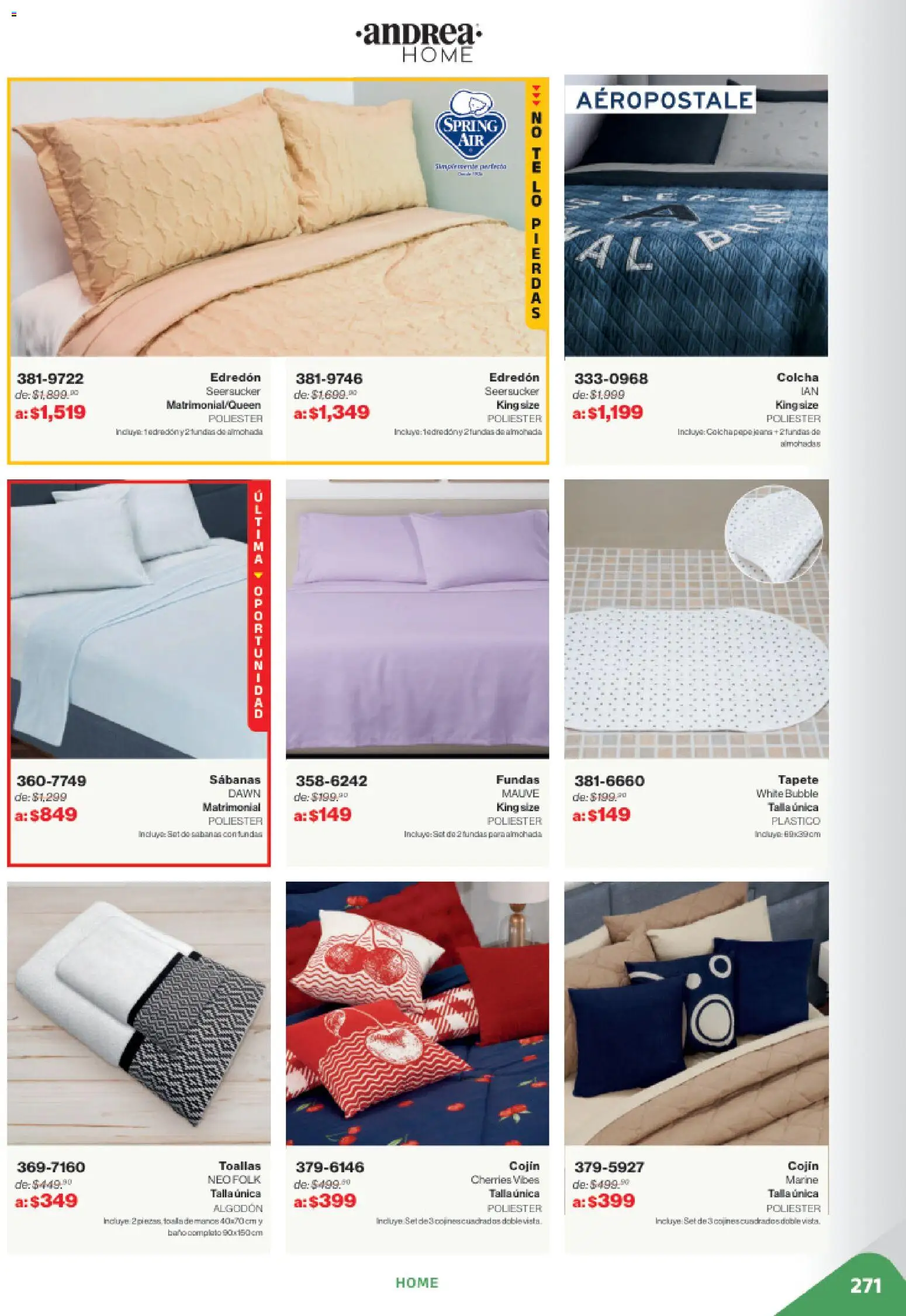 Nuevas ofertas de Andrea válidas en toda la República Mexicana desde el 02.11.2025. ¡Encuentra las mejores ofertas en Andrea catálogo Outlet! | Página: 271 | Productos: Algodón, Almohada, Sabanas, Toallas