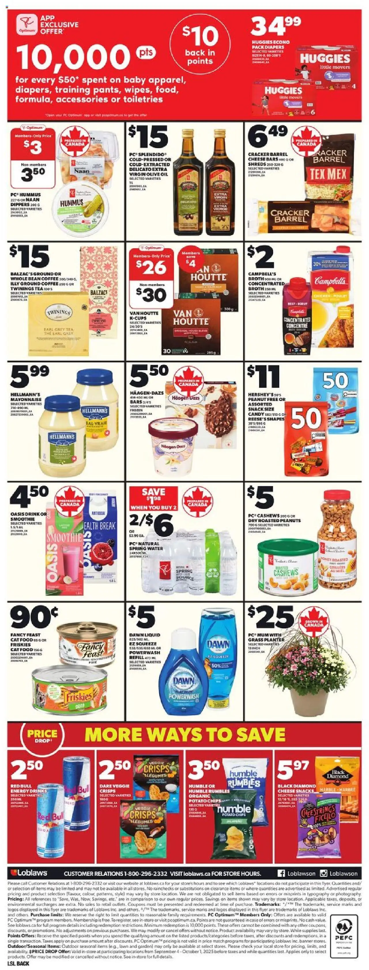 Loblaws flyer valid from 18.09.2025 | Page: 4 | Products: Chips, PC, Cheese, Coffee