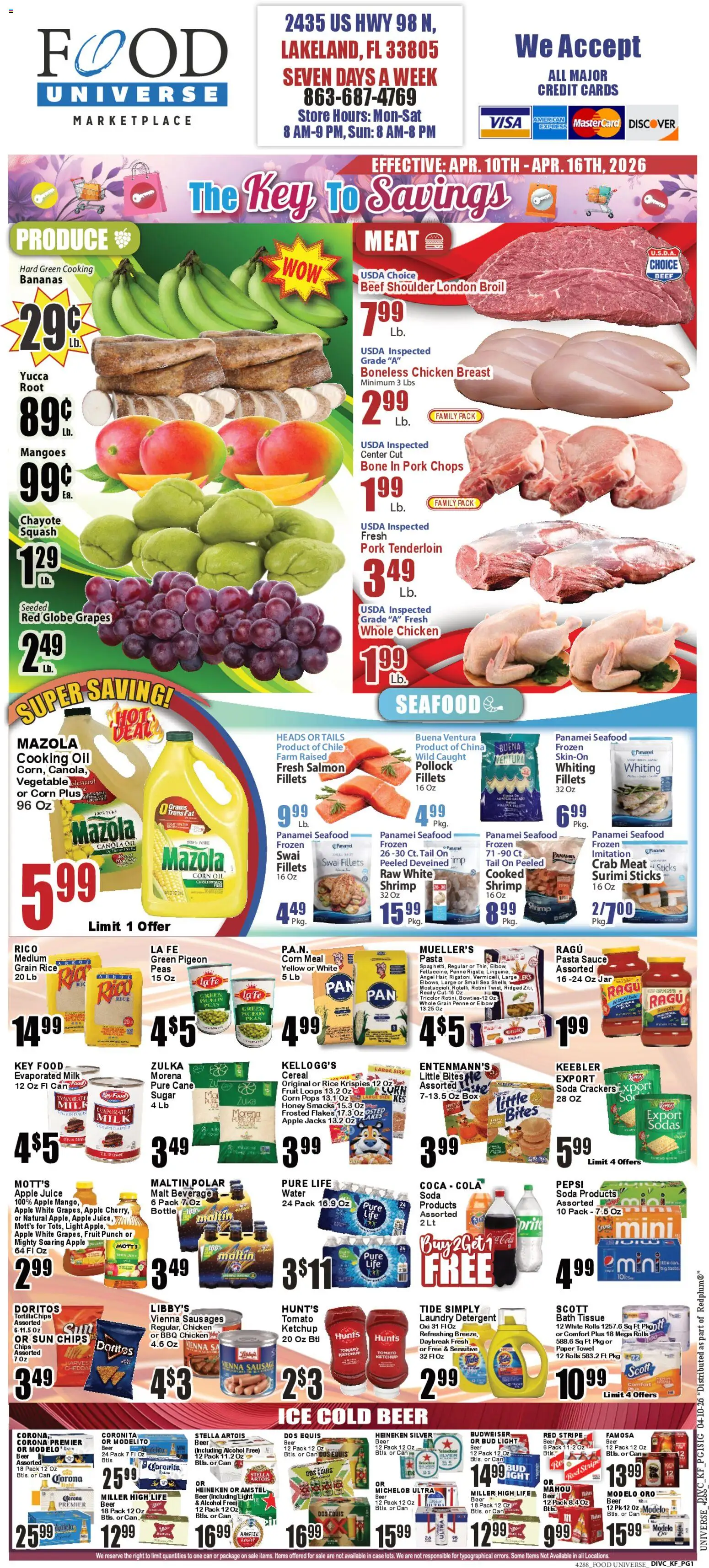 Food Universe Weekly Ad - valid from 10.04.2026 | Page: 1 | Products: Detergent, Pasta, Chips, Grapes