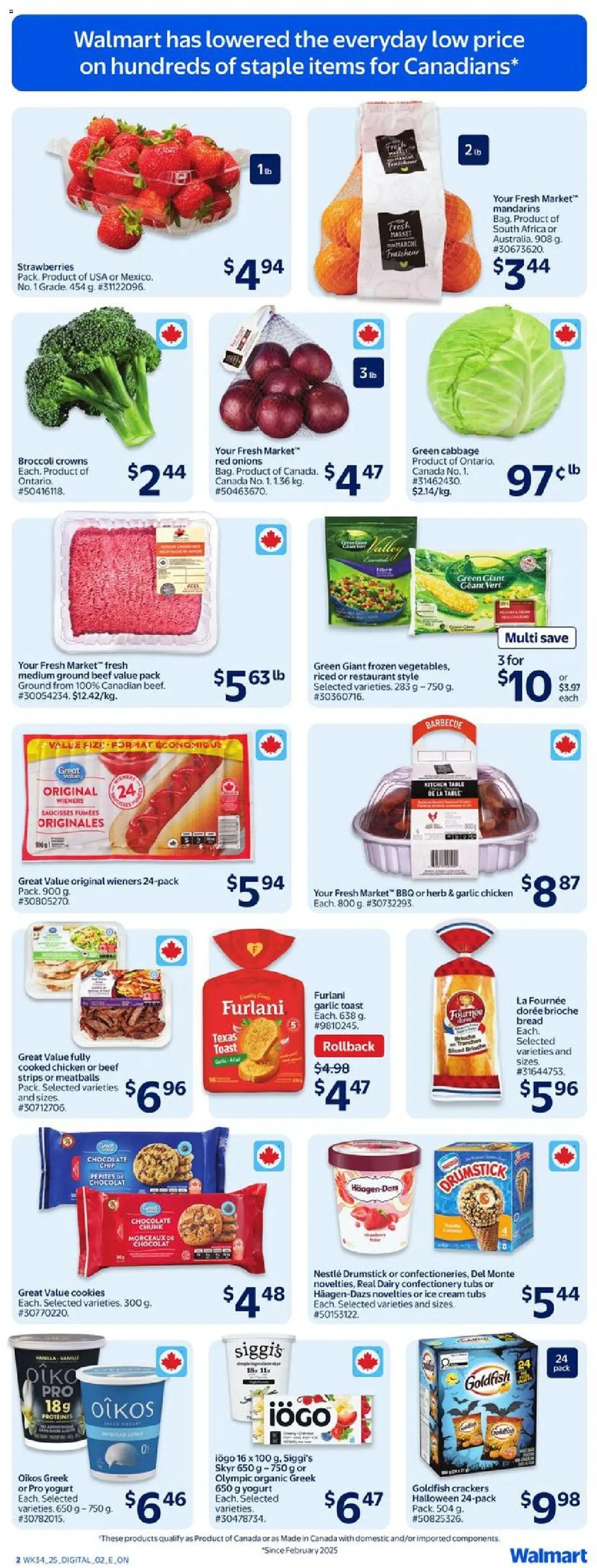 Walmart flyer valid from 18.09.2025 | Page: 3 | Products: Strawberries, Ice cream, Bread, Chocolate