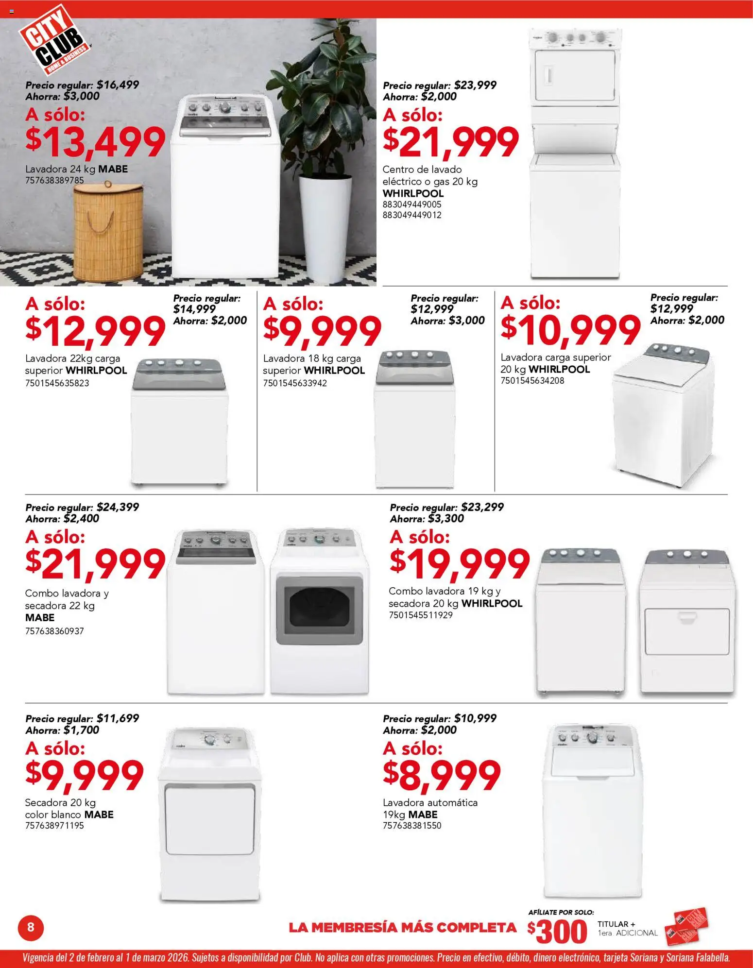 Nuevas ofertas de City Club válidas en toda la República Mexicana desde el 02.02.2026. ¡Encuentra las mejores ofertas en City Club catálogo! | Página: 8 | Productos: Secadora, Lavadora