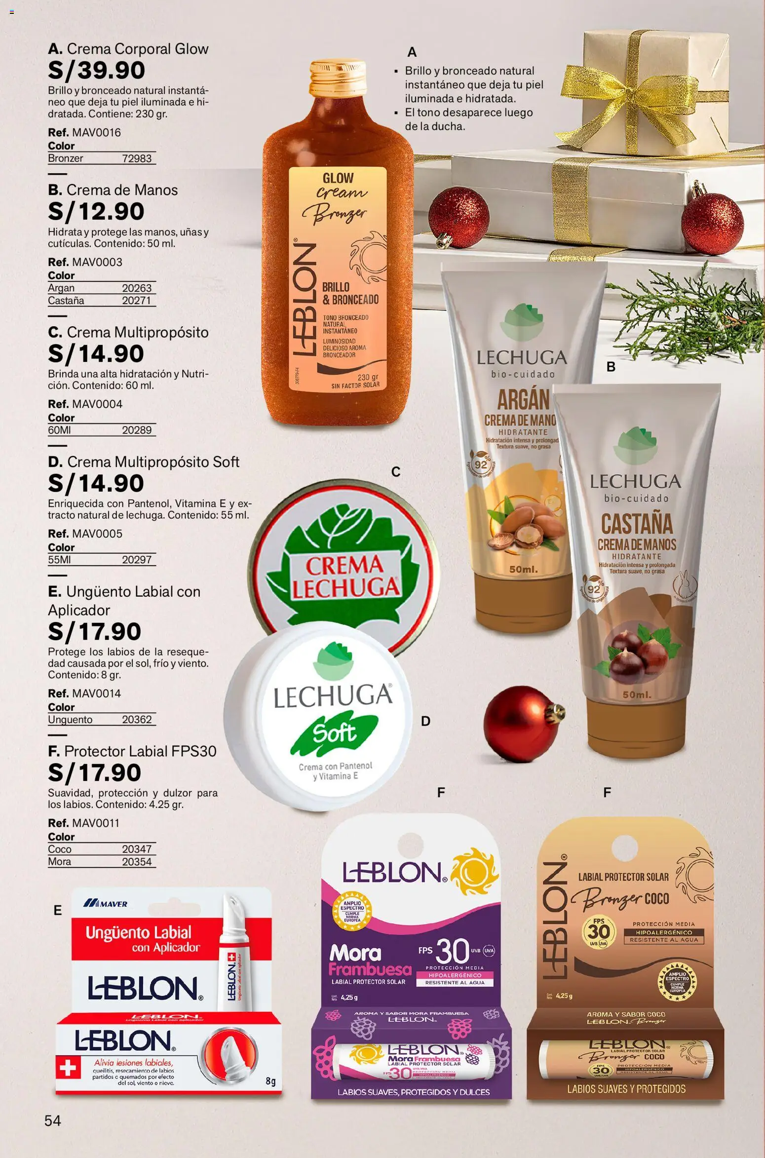 Catálogo Leonisa válido desde 05.12.2025 | Página: 54 | Productos: Protector solar, Crema de manos, Lechuga, Bronceador