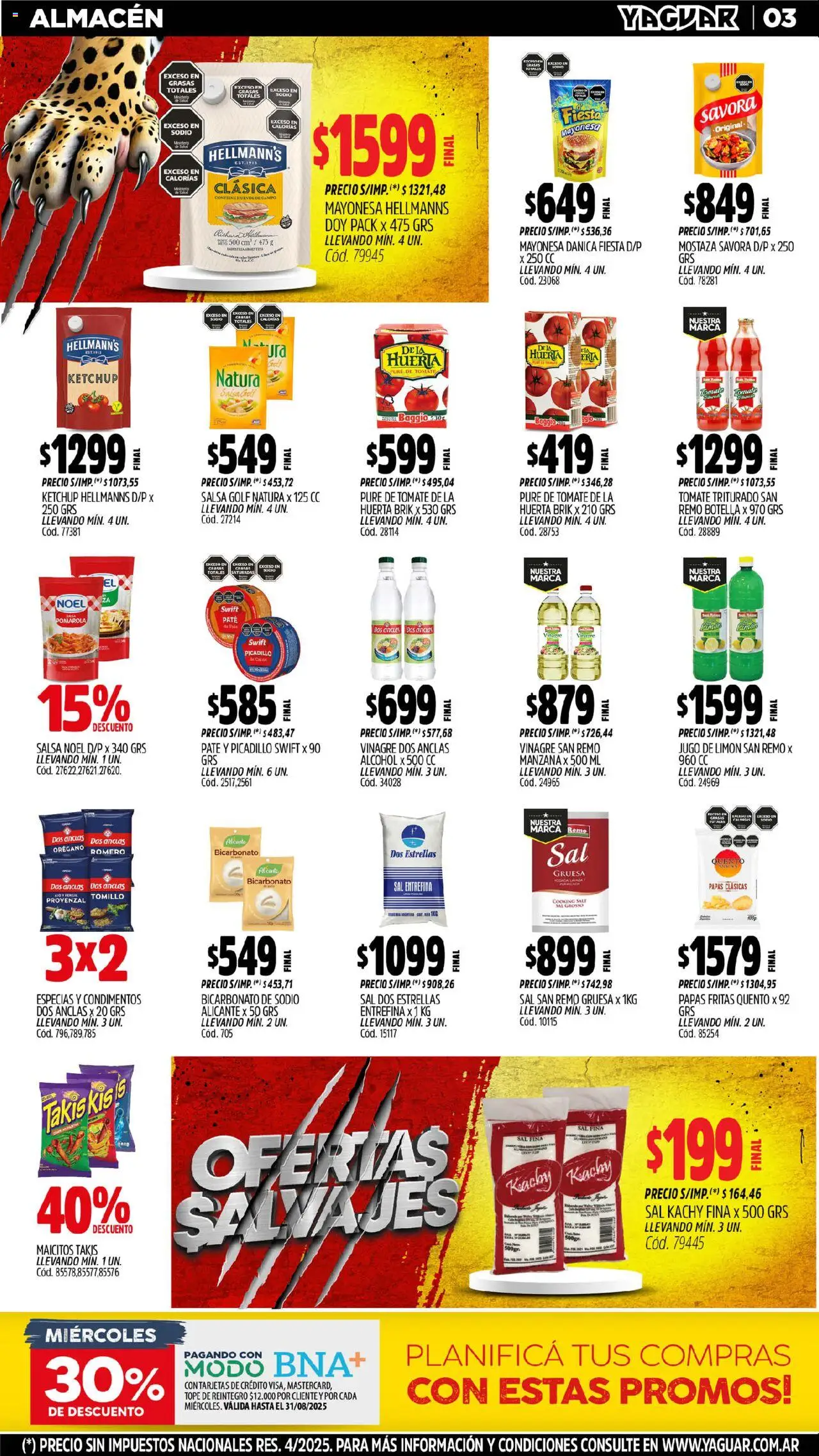 Yaguar - Salta │ válido desde el 11.08.2025 | Página: 3 | Productos: Pure de Tomate, Picadillo, Provenzal, Papas fritas
